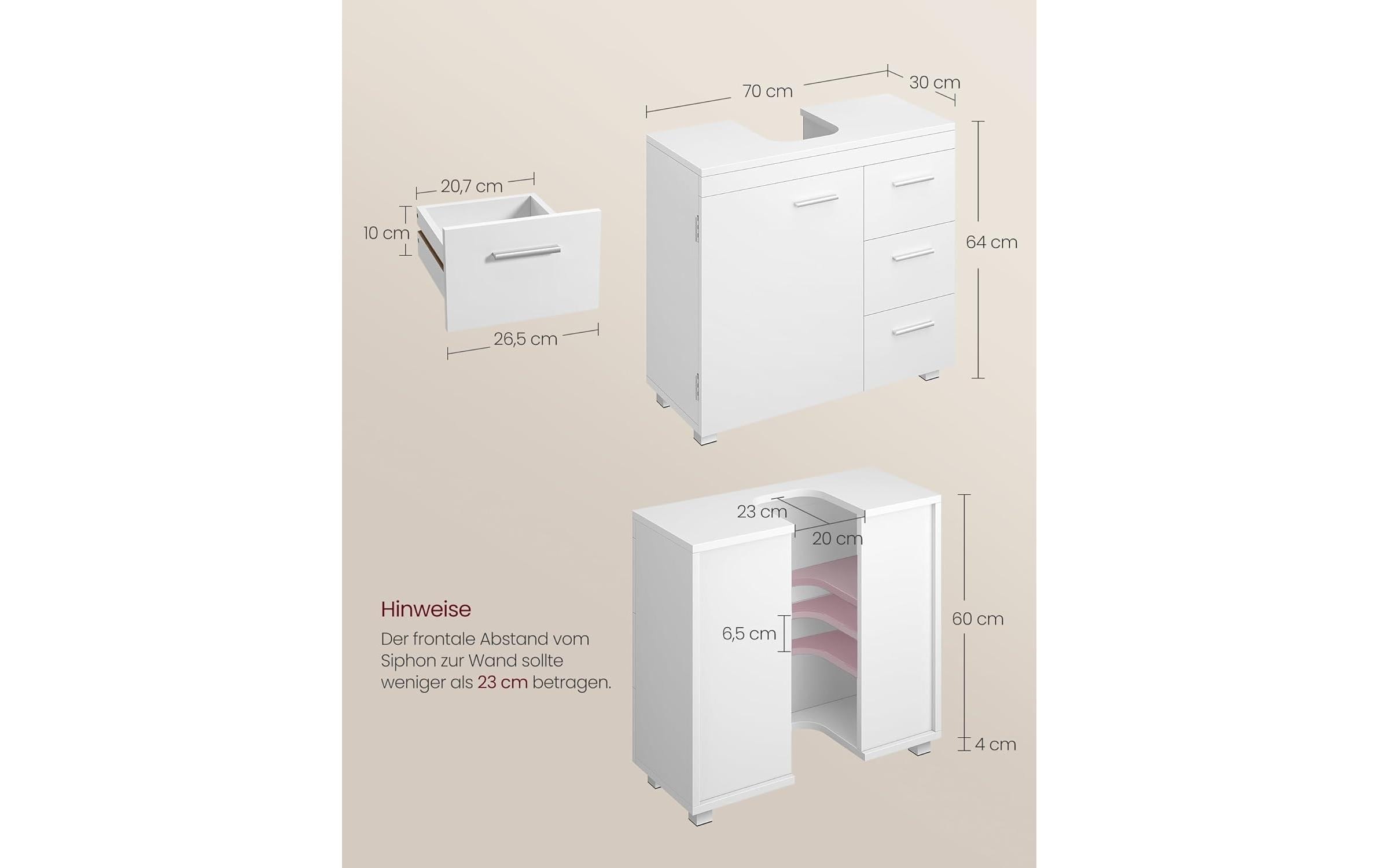 VASAGLE Armoire pour lavabo »mit Füssen«