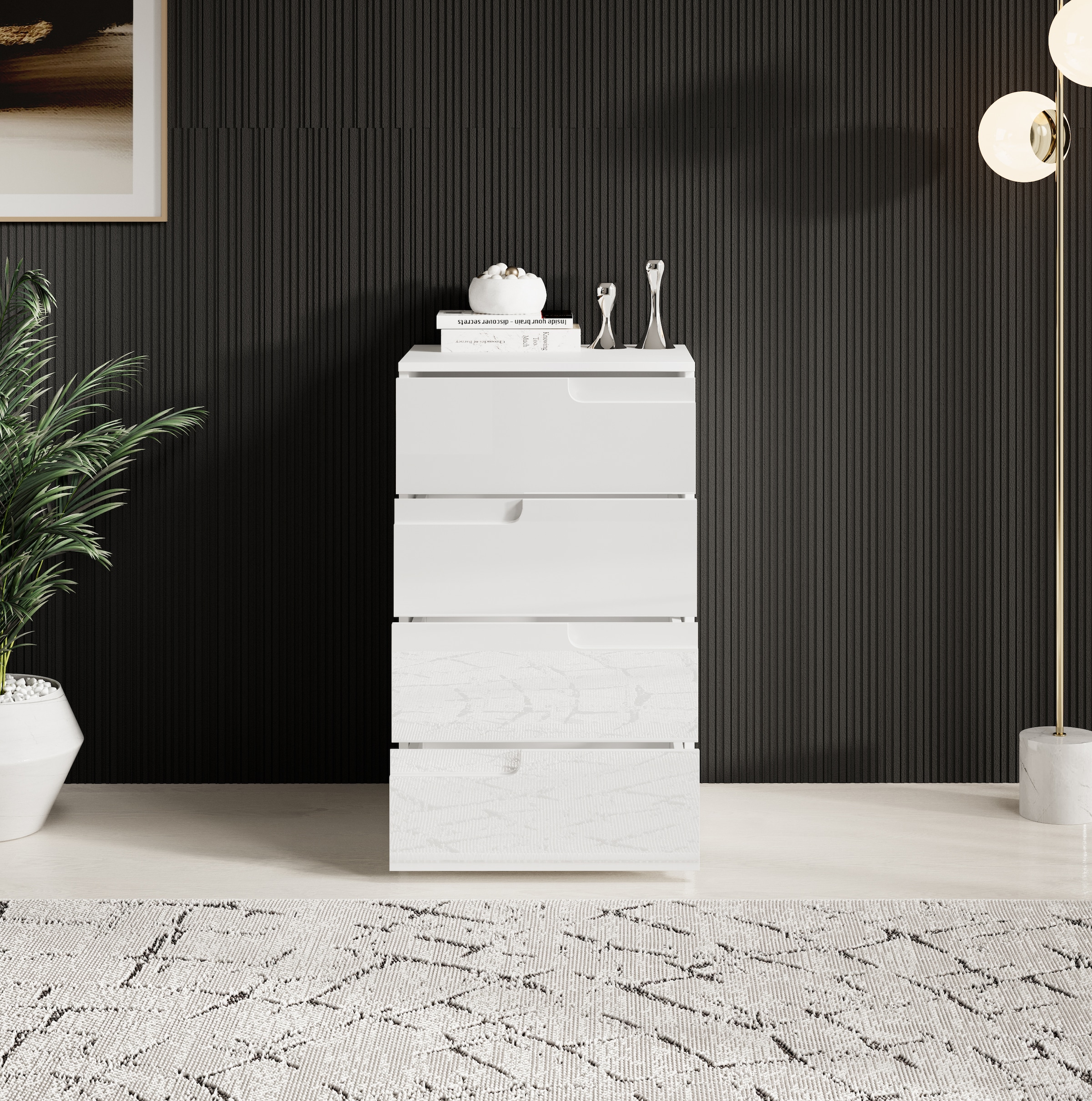 HBZ Kommode »Spice Weiss Hochglanz, BxHxT 50x80x40 cm« Kommode mit 4 Schubkästen