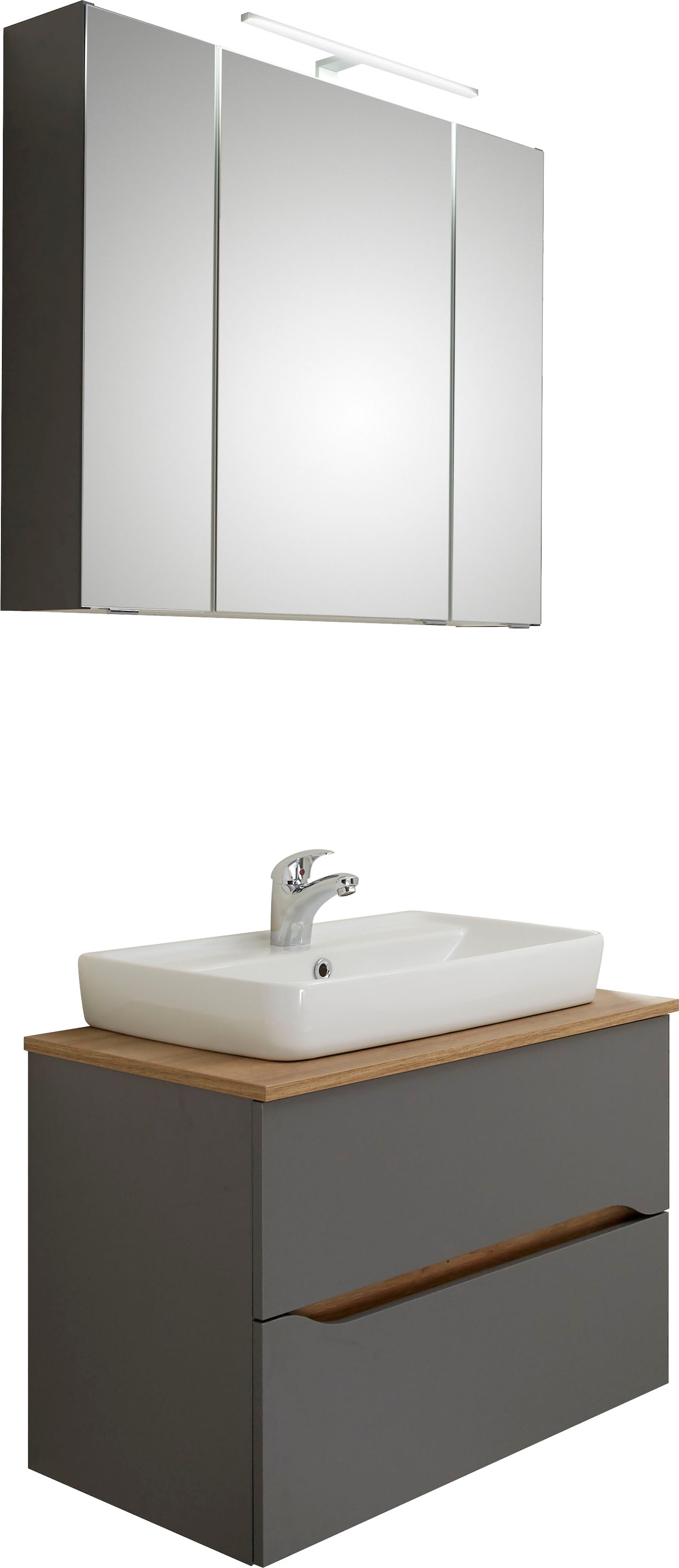 Image of Saphir Badmöbel-Set "Quickset 2-teilig, Keramik-Aufsatzbecken mit LED-Spiegelschrank" 2 Stk. tlg.