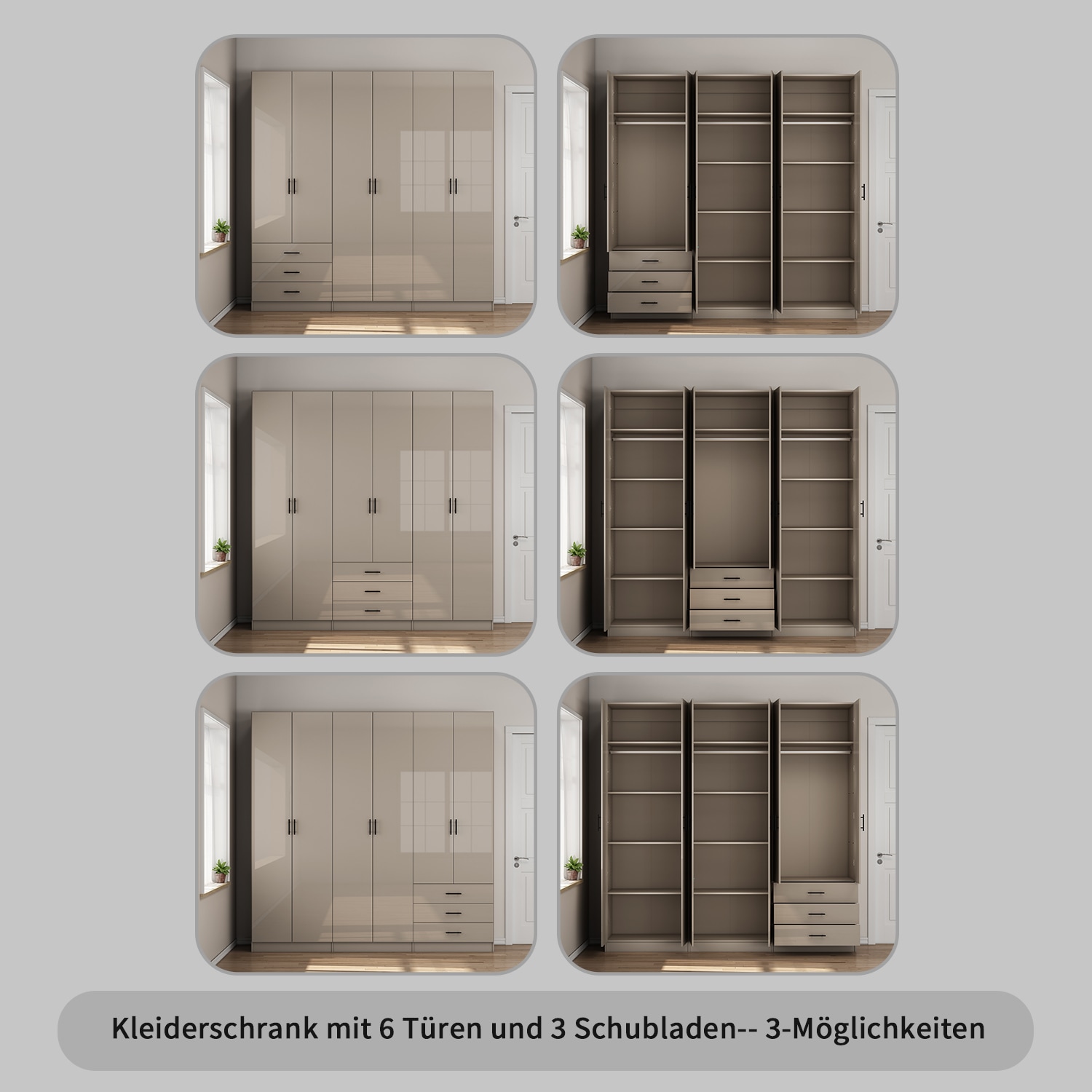 GOODproduct Kleiderschrank »Trento Schlafzimmerschrank Garderobe hochglanz« in 2 unterschiedlichen Schrankhöhen wählbar,  Schrank mit 6 Türen und 3 Schubladen, hochglanz Fronten, Höhe 2,39m