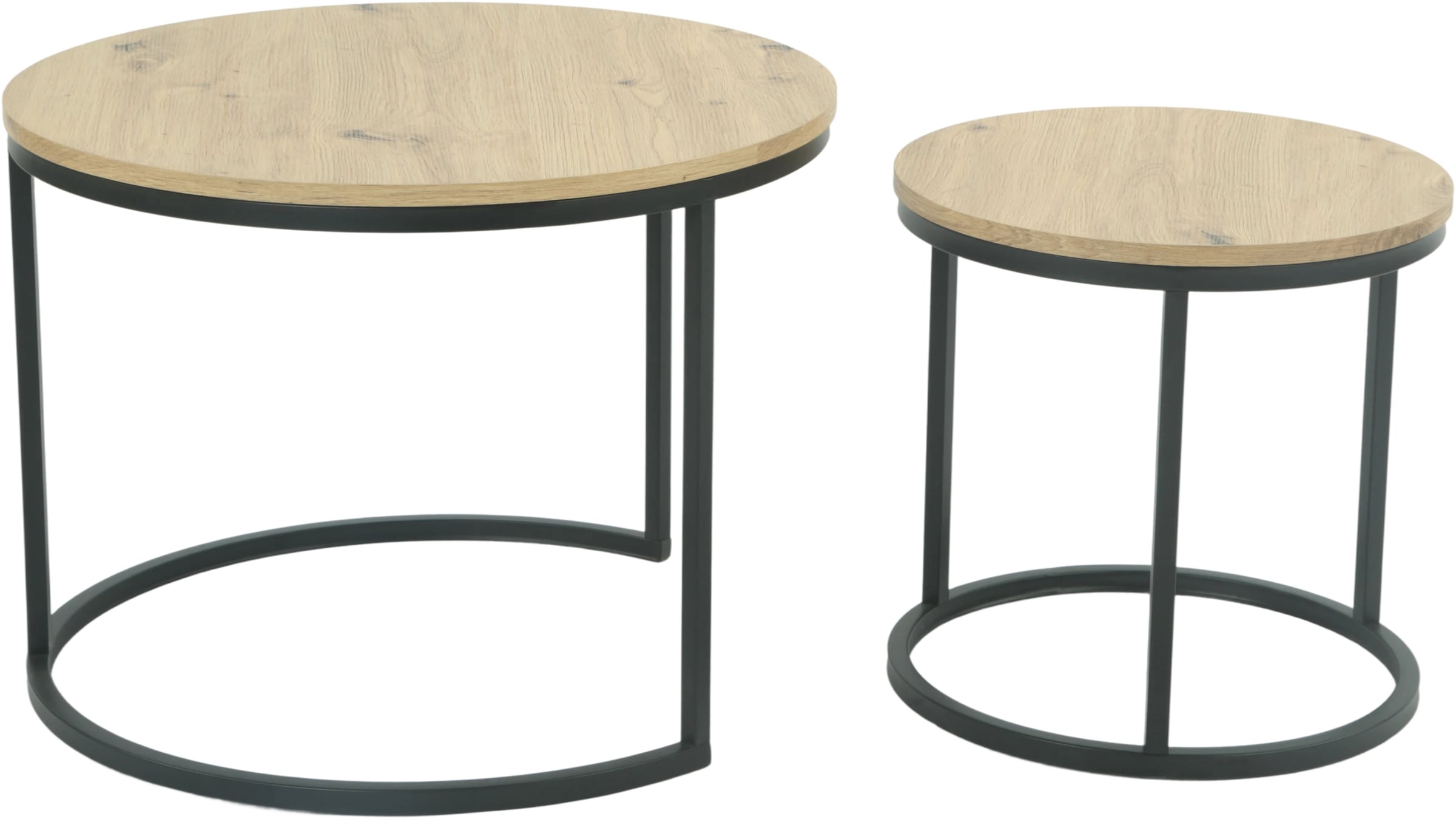 HELA Couchtisch »LINDAU« Set, 2er Set, 2 Stk. tlg. 2er Set,Tischplatten rund,MDF,Eicheoptik,Metallgestell,Dia 60+40cm