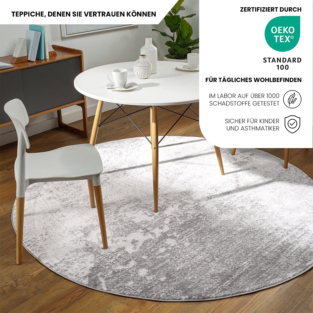 Livabliss Teppich »BANGKOK«, rund, 9 mm Höhe, Designerteppich in Marmor Optik, Kurzflor Wohnzimmerteppich/Läufer