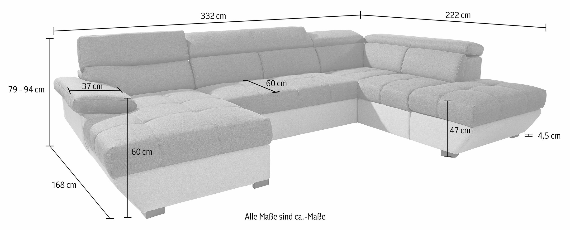 COTTA Polstergarnitur »Speedway U-Form«, (Set), Set bestehend aus: Wohnlandschaft mit Kopfteilverstellung & Hocker
