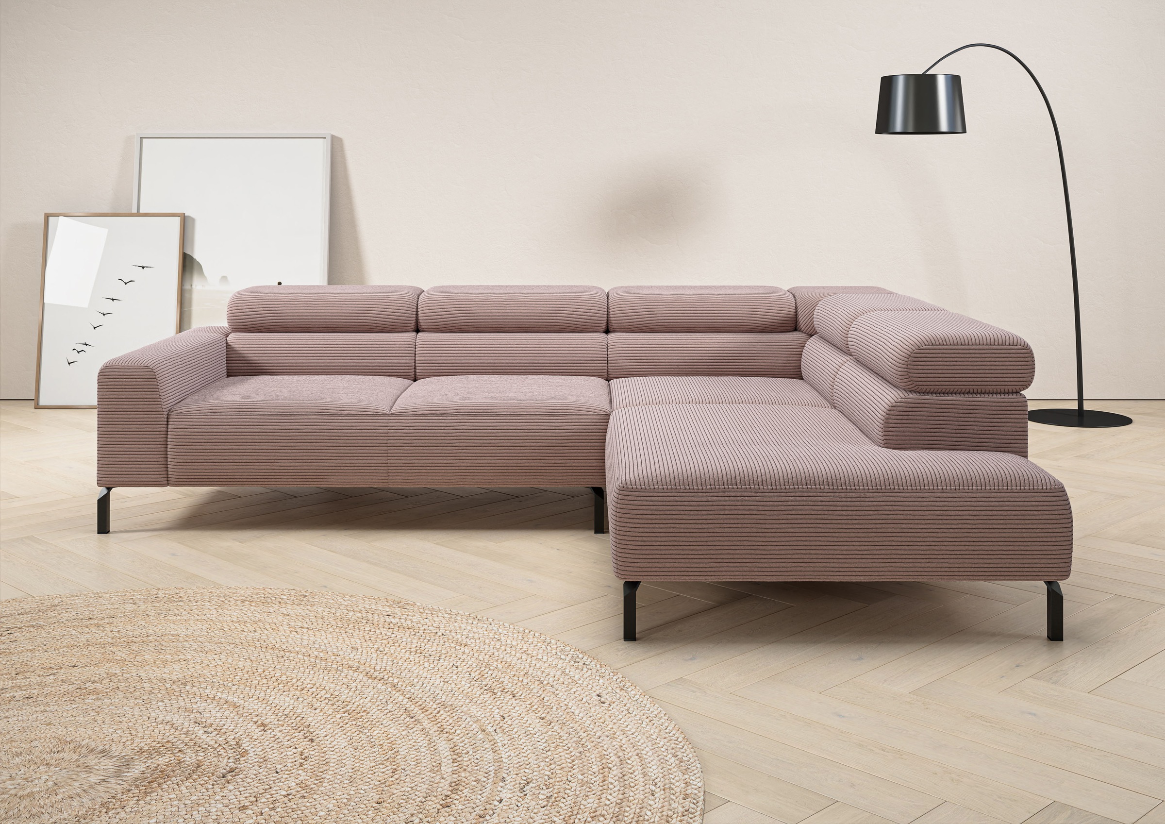Image of Home affaire Ecksofa "Antonelli, L-Form, inkl. Kopfteilverstellung, Breite 276 cm, bequem" mit elektrischer Sitztiefenverstellung, in Cord, rosé