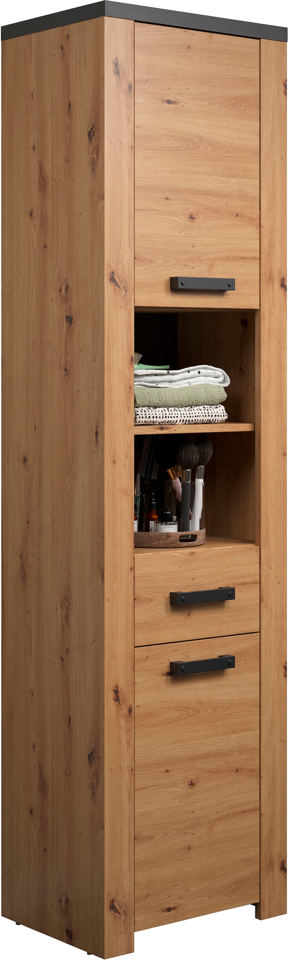 welltime Hochschrank »Ambres«, (1 St.), Badschrank in matter Echtholzoptik - Masse (B/T/H) 53/35/196 cm