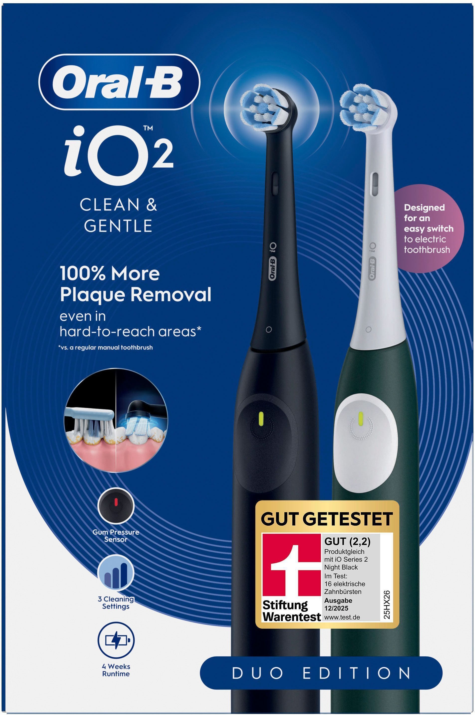 Oral-B Brosse à dents électrique »iO Series 2« 2 cuis Aufsteckbürsten Doppelpack, 2 Aufsteckbürsten, Reise-Etui