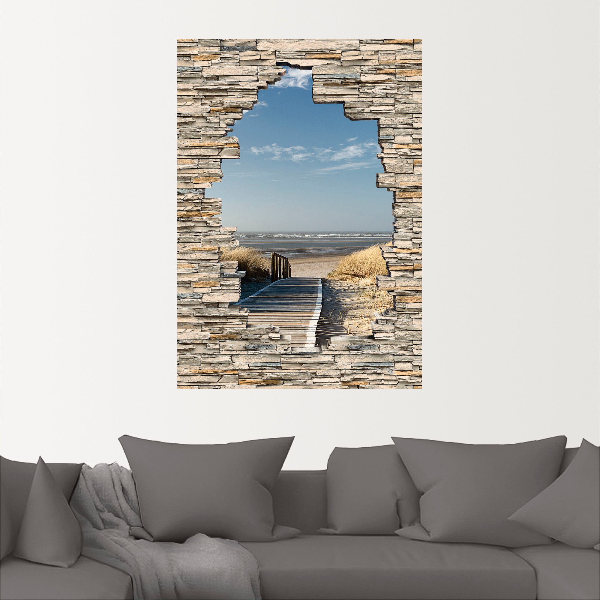 Artland Wandbild »Nordseestrand Langeoog Steg Stein Mauer«, Strandbilder, (1 St.), als Wandaufkleber in verschied. Grössen