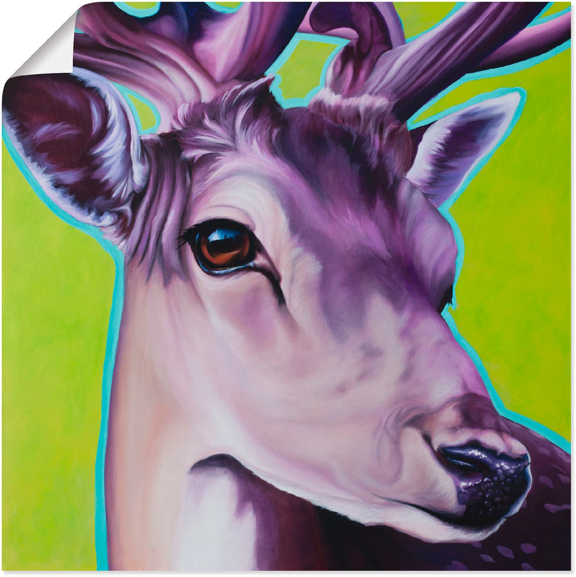 Image of Artland Wandbild »Hirsch grün«, Wildtiere, (1 St.), in vielen Grössen & Produktarten -Leinwandbild, Poster, Wandaufkleber / Wandtattoo auch für Badezimmer geeignet bei Ackermann Versand Schweiz