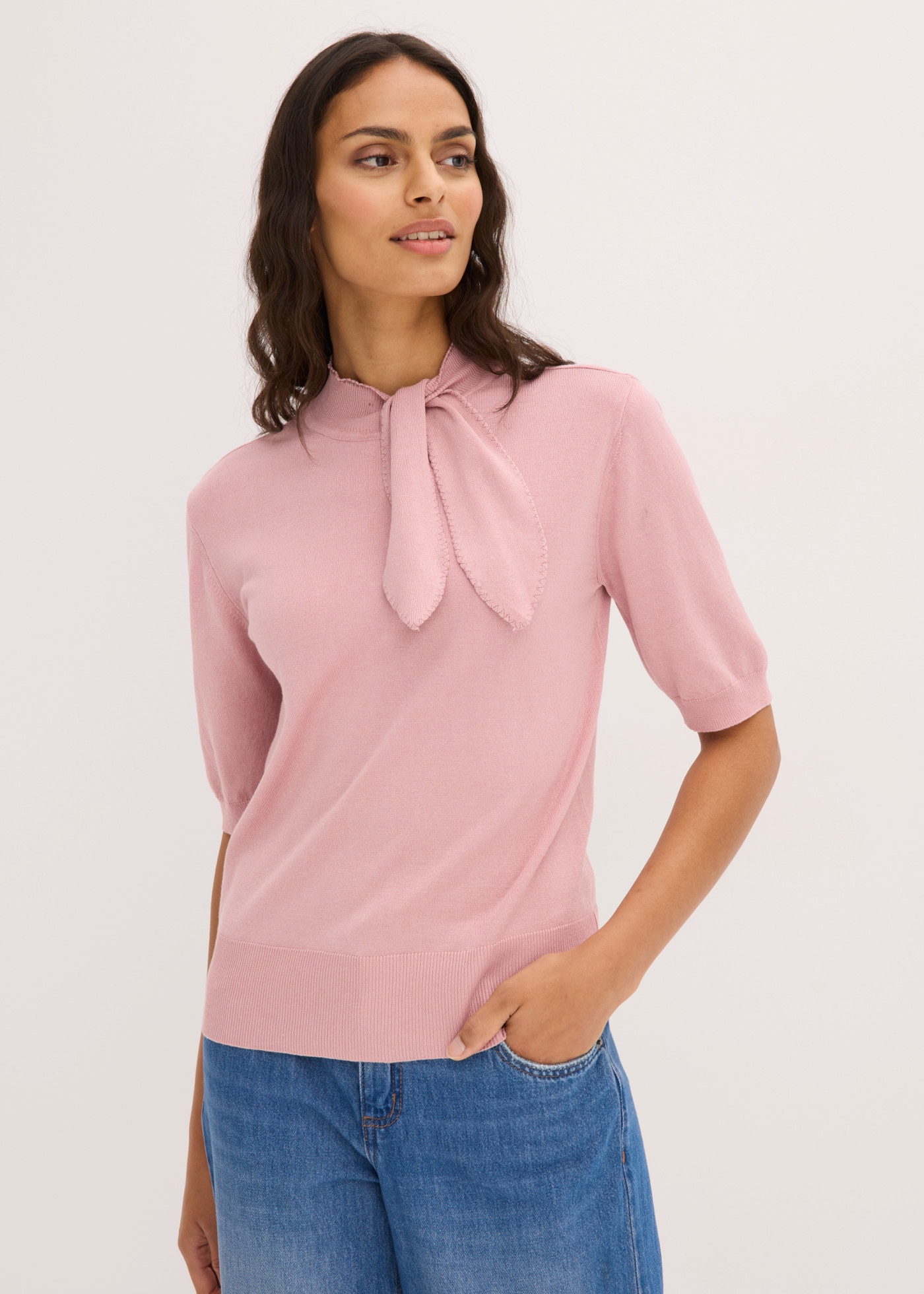 Image of bonprix Strickpullover mit Schluppe, Halbarm, schmale Passform