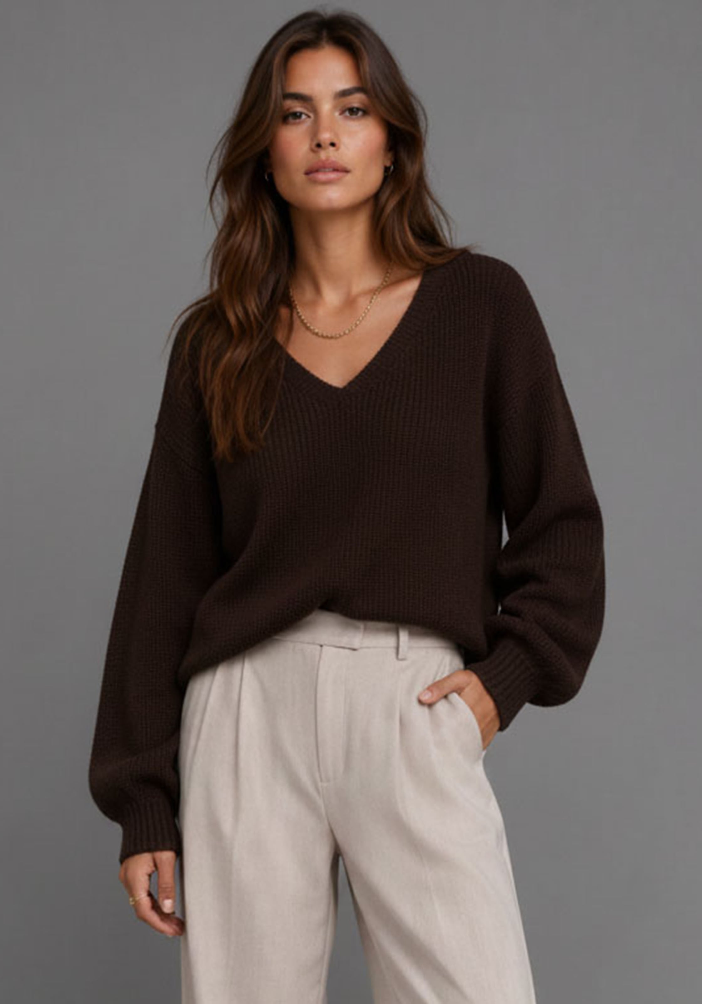 Image of Laura Scott V-Ausschnitt-Pullover "mit moderner Oversize-Passform" aus Grobstrick