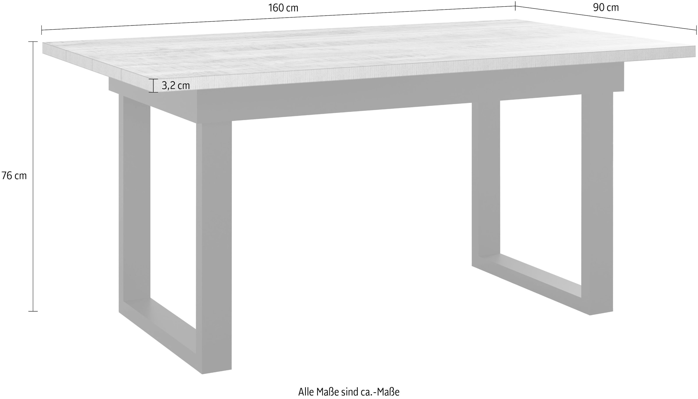 Home affaire Esstisch »Elda« 1 Stk. tlg. Esstisch mit 32 mm Tischplatte und Metallfüssen – (B/T/H) 160/90/76 cm
