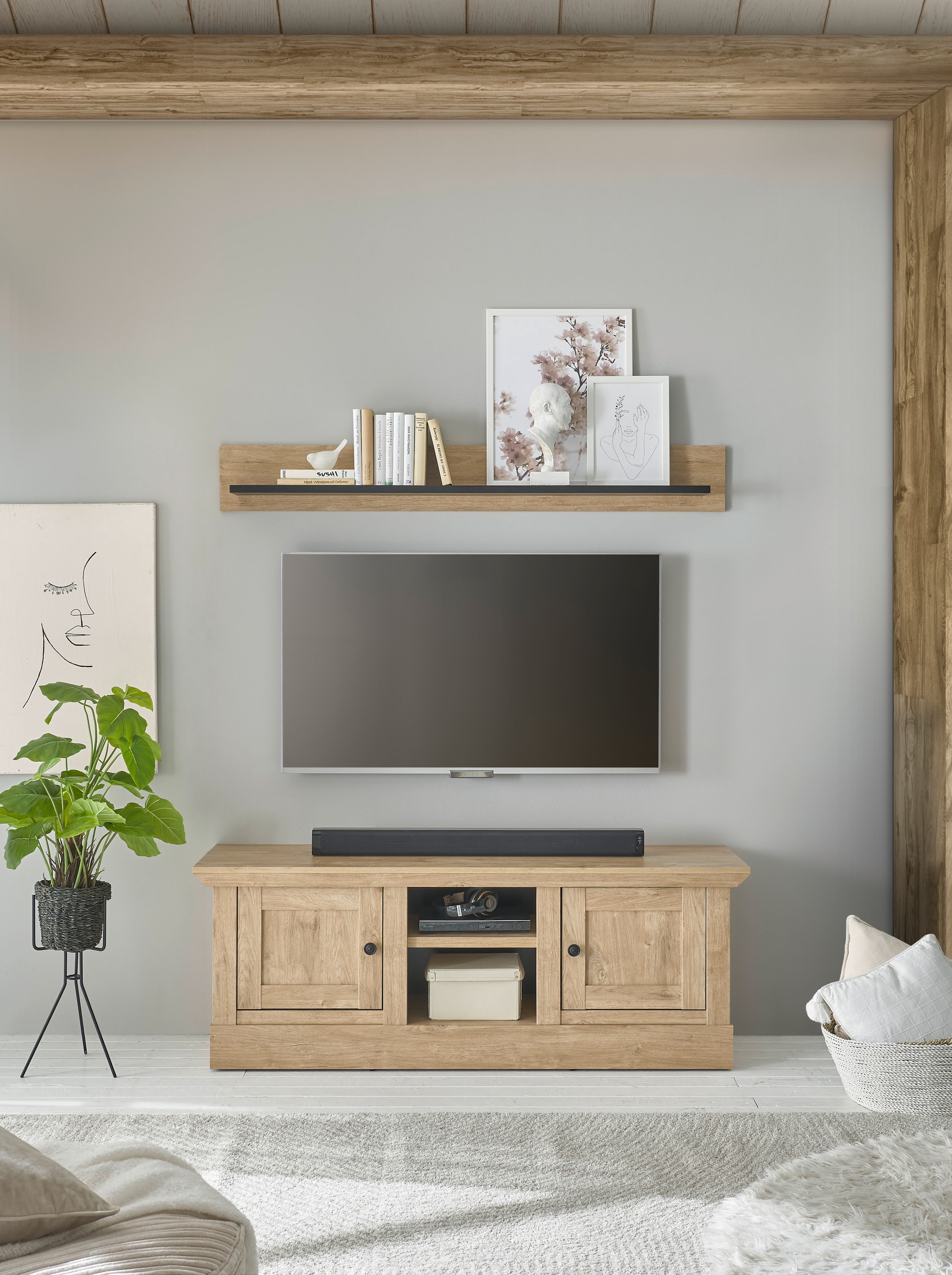 Image of Home affaire Wohnwand "Cornwall, Anbauwand im Landhausstil, Wohnzimmer-Set, Eiche Dekor" Set, 2 Stk. tlg.