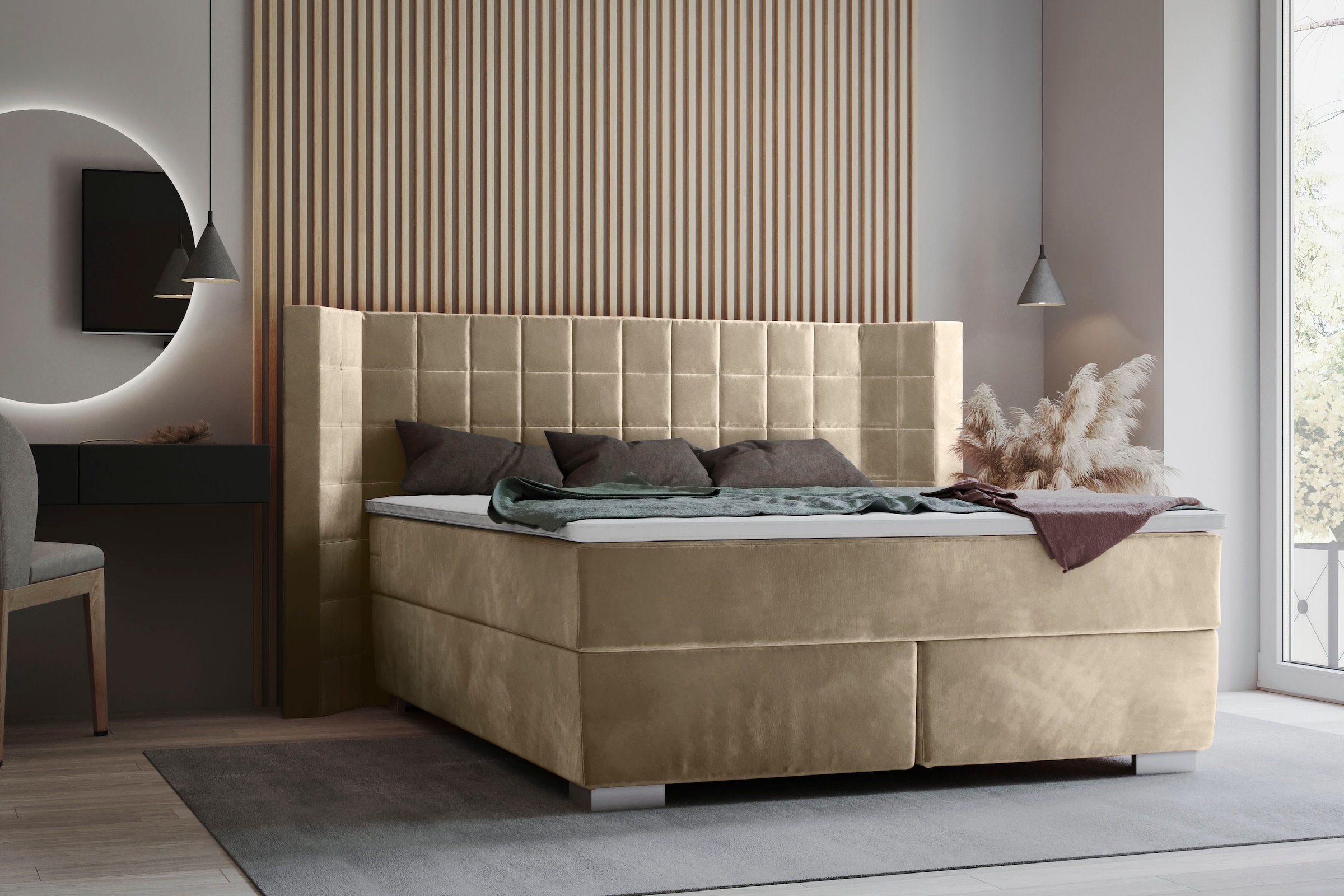 Home affaire Boxspringbett »Piazza« mit Steppung und Kopfteil mit seitlichen Flügeln
