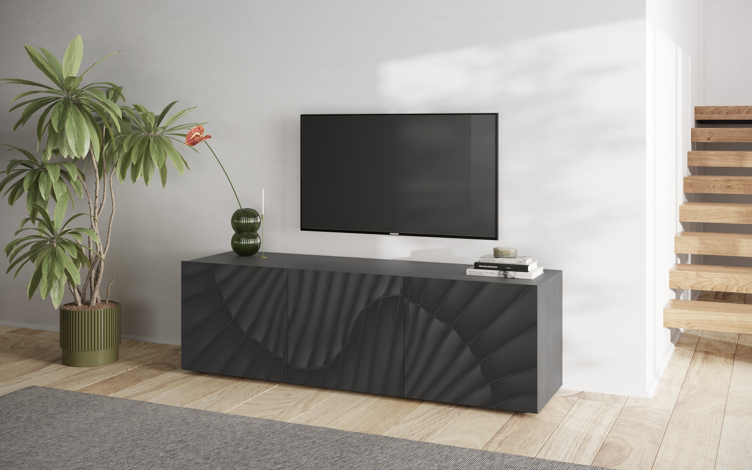 INOSIGN Lowboard »Snake Breite 181 cm, modernes TV-Board mit 3 Türen, TV-Möbel,«, TV-Kommode, TV-Schrank, Front mit besonderem Siebdruck