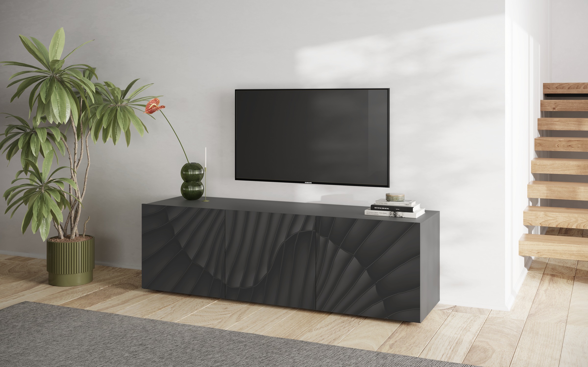 Image of GOODproduct Lowboard "Snake, TV-Möbel, TV-Schrank, Media-Board, Breite 181 cm, viel Stauraum" mit Siebdruck-Front, 3 Türen, bodenstehend, stilvoll & funktional