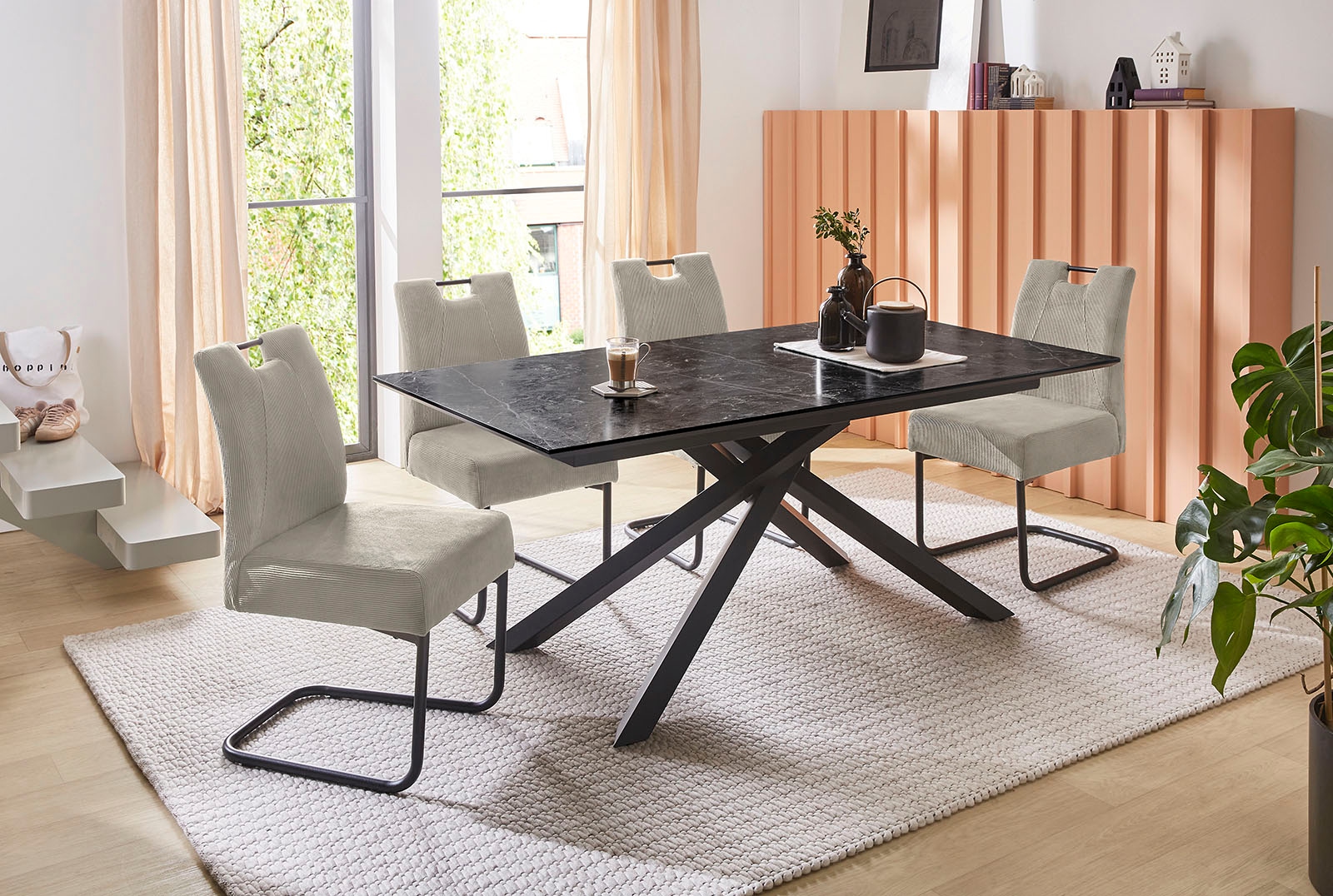 Jockenhöfer Gruppe Table de salle à manger »Silas« in 180x90 cm, Tischplatte in anthrazitfarbender Marmoroptik