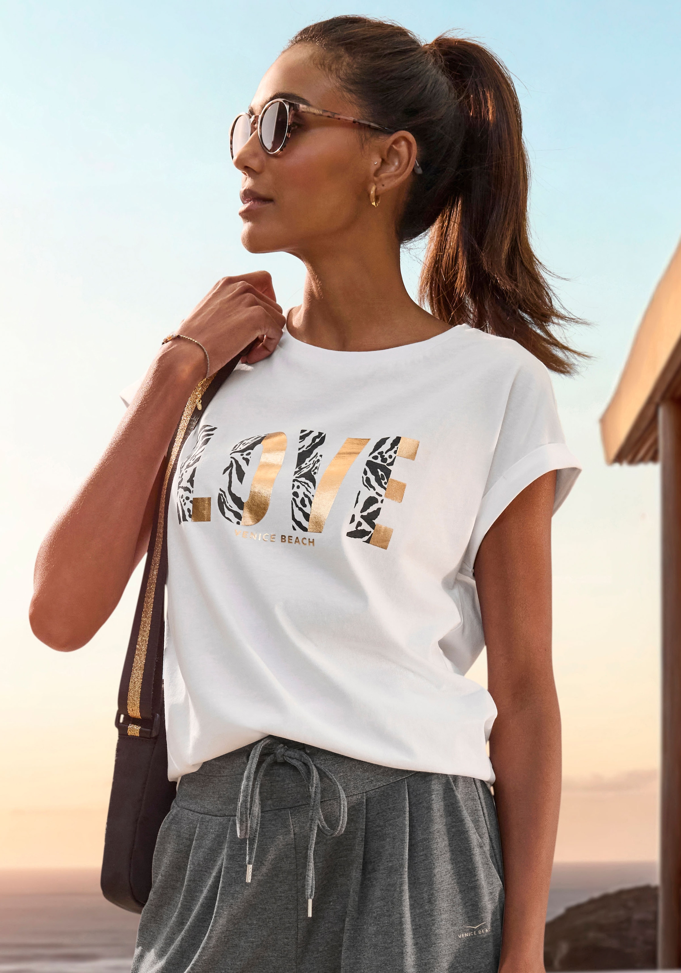 Venice Beach Kurzarmshirt, mit Frontprint, T-Shirt aus Baumwolle, lockere Passform