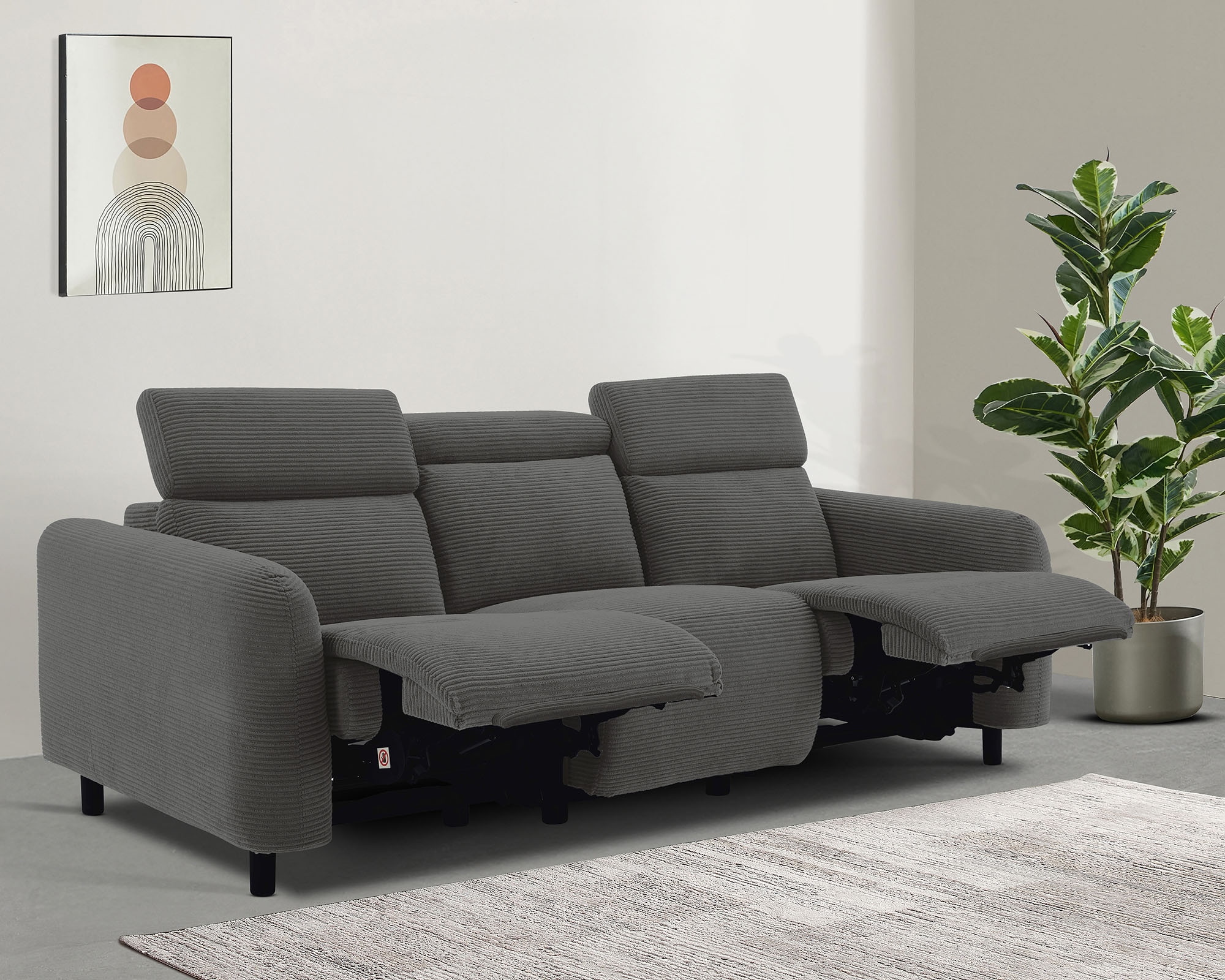 GOODproduct 3-Sitzer »SKAANE Cord-Sofa, 229 cm, manuelle u. elektrische Relaxfunktion« Relax-Funktion in 2 Sitzen, Kopfteilverstellung, Federkernpolsterung