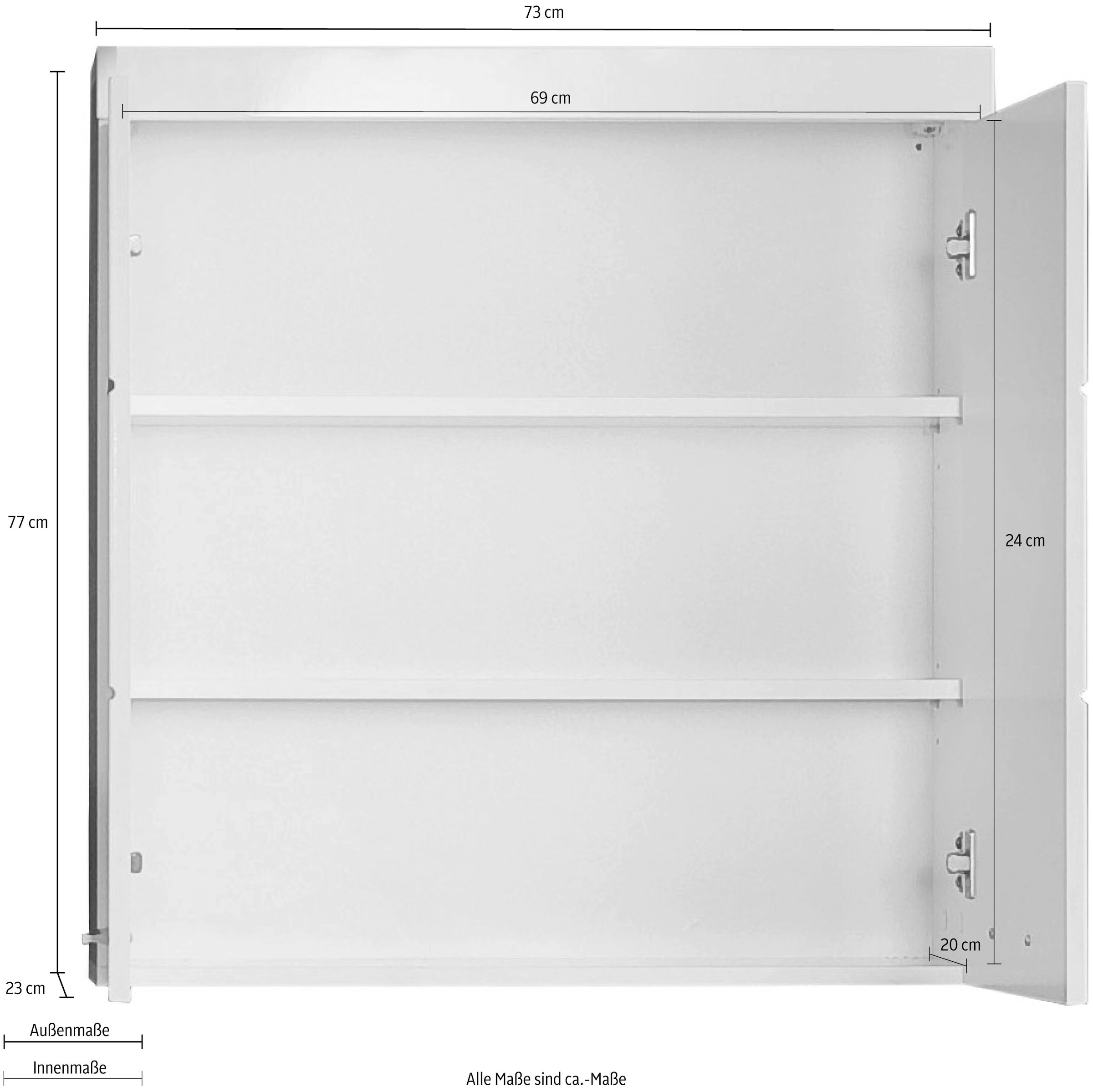 welltime Armoire suspendue »Avena« Badschrank breit mit verstellbaren Böden - Masse (B/T/H) 73/23/77 cm