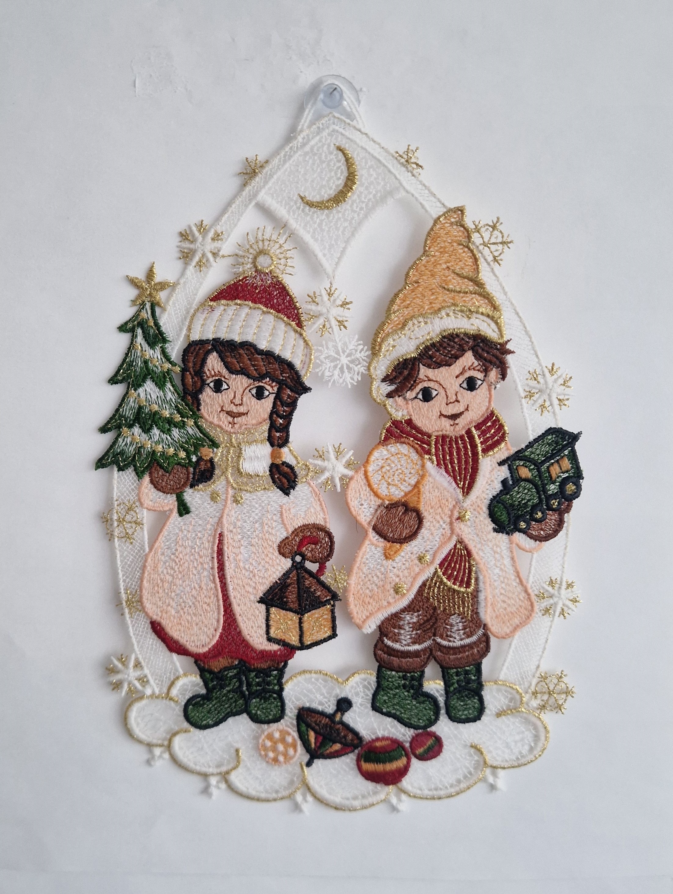 Image of Stickereien Plauen Fensterbild "Fensterbild Winterkinder" echte Plauener Stickerei