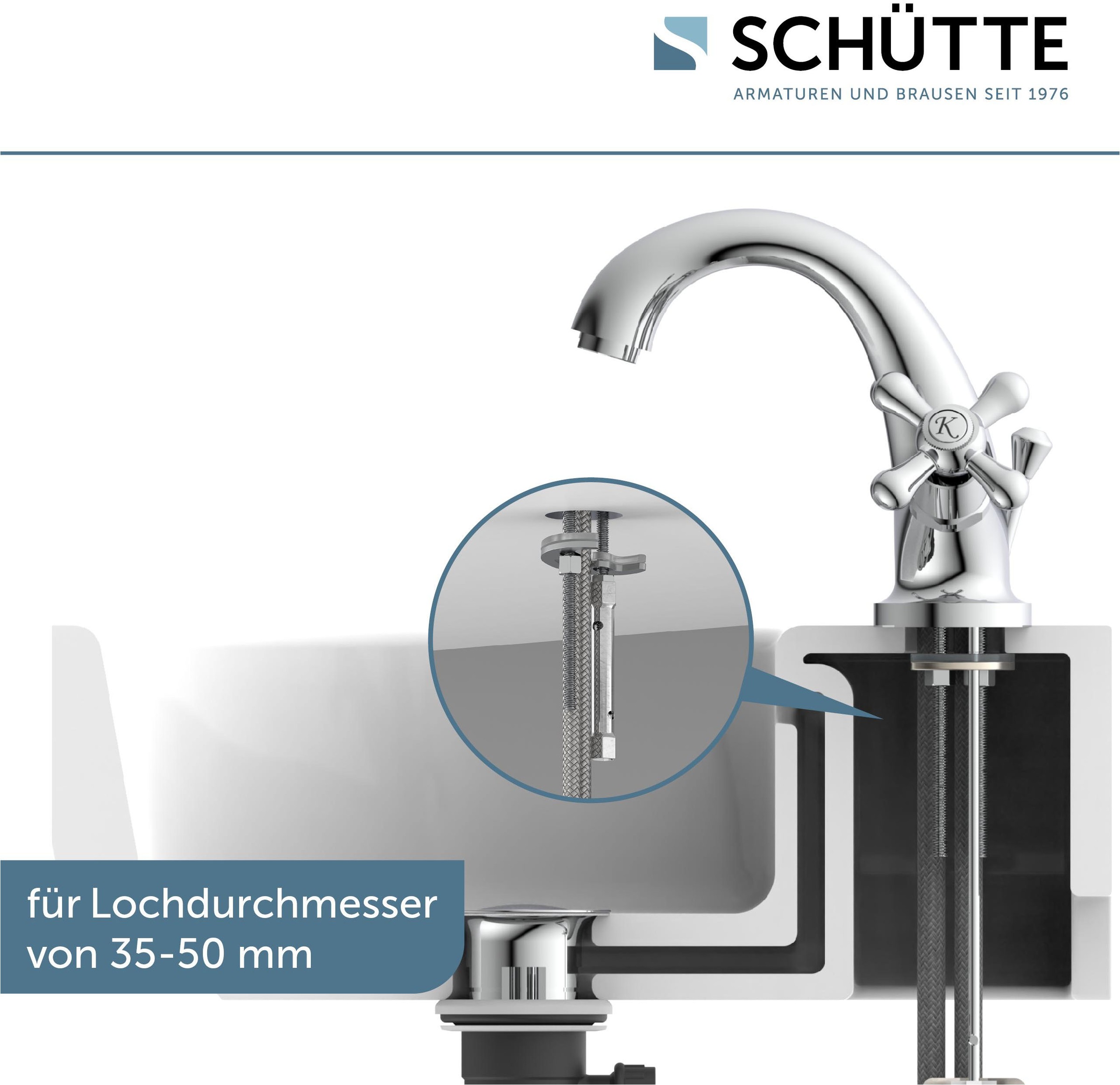 Schütte Waschtischarmatur "Elk" mit Zugstange, mit Ablaufgarnitur, Mischbatterie, Chrom