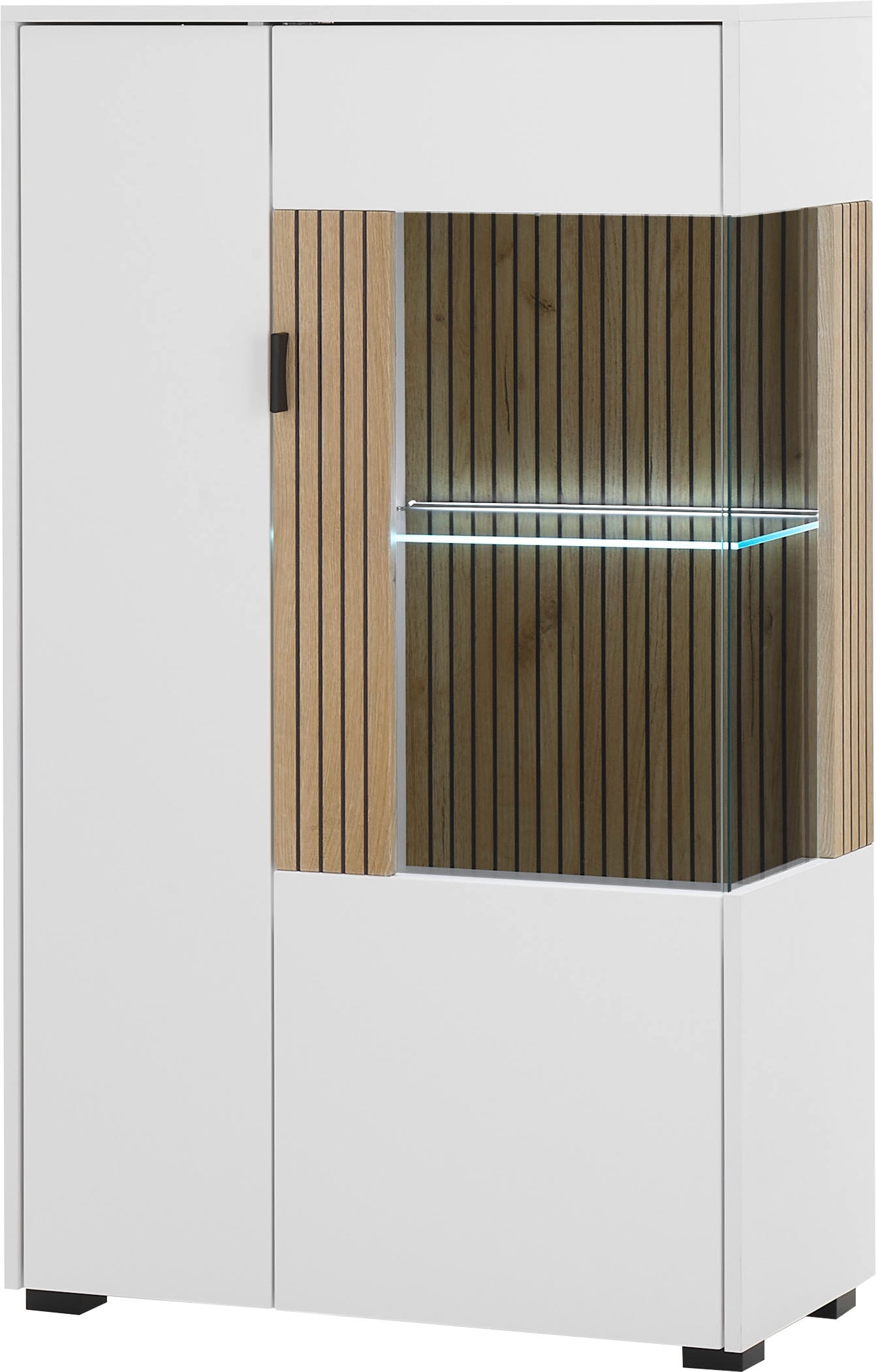 INOSIGN Vitrine »Hudson, Stauraumvitrine, Standvitrine« in moderner Trendfarbe, Griffe aus Metall (Schwarz), Höhe 125 cm