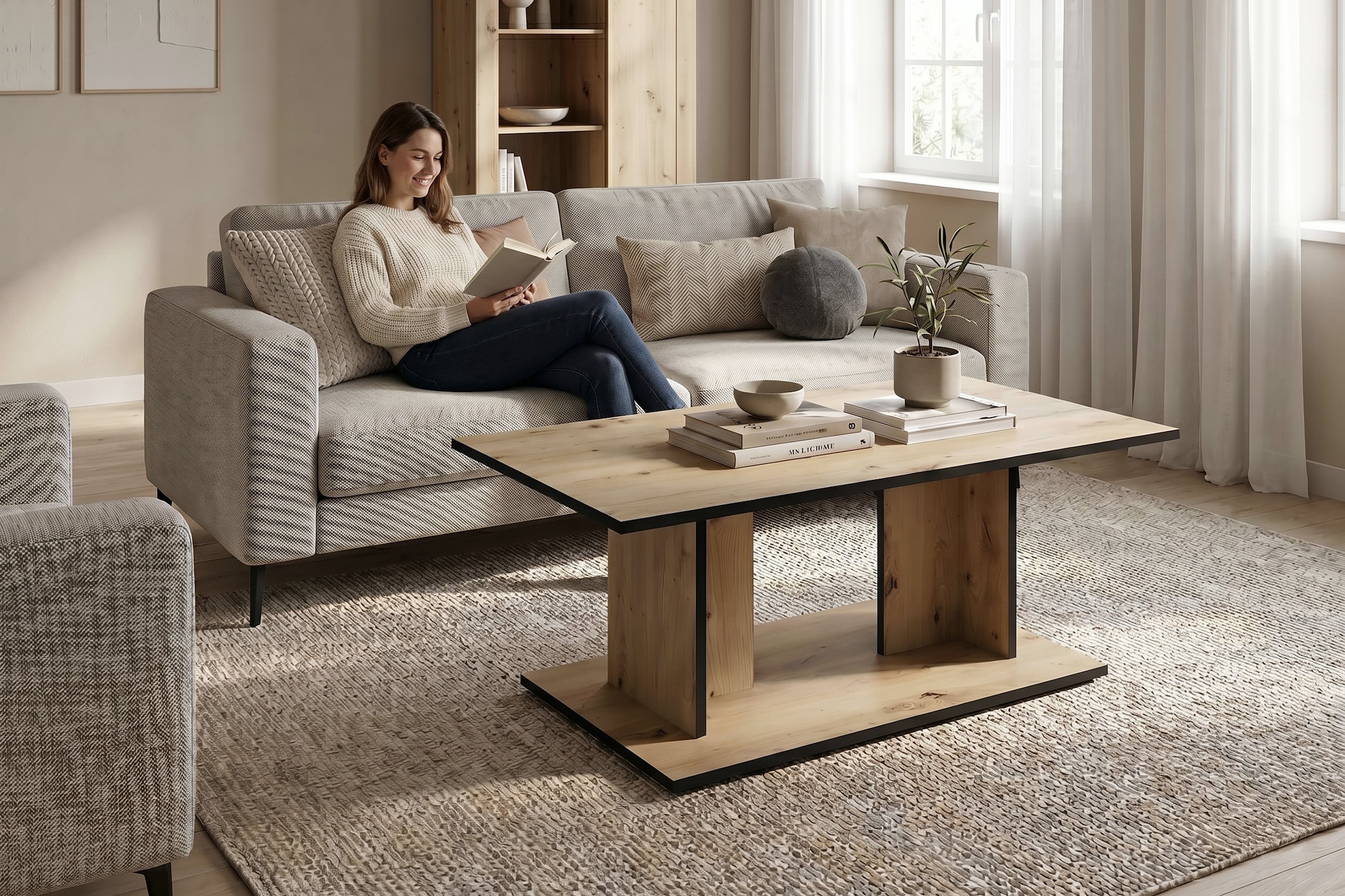 byLIVING Table basse »TOM« Aspect chêne ou blanc, bord noir, capacité de charge 40 kg, L : 110 cm