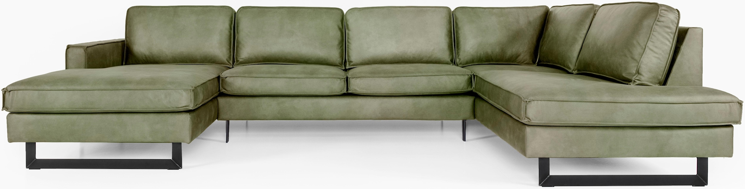 Places of Style Wohnlandschaft »Pinto, 350 cm, U-Form, XXL, mit Ottomanen«, Cord, Chenille, Lederoptik, mit Keder, Metallfüsse, Wellenunterfederung