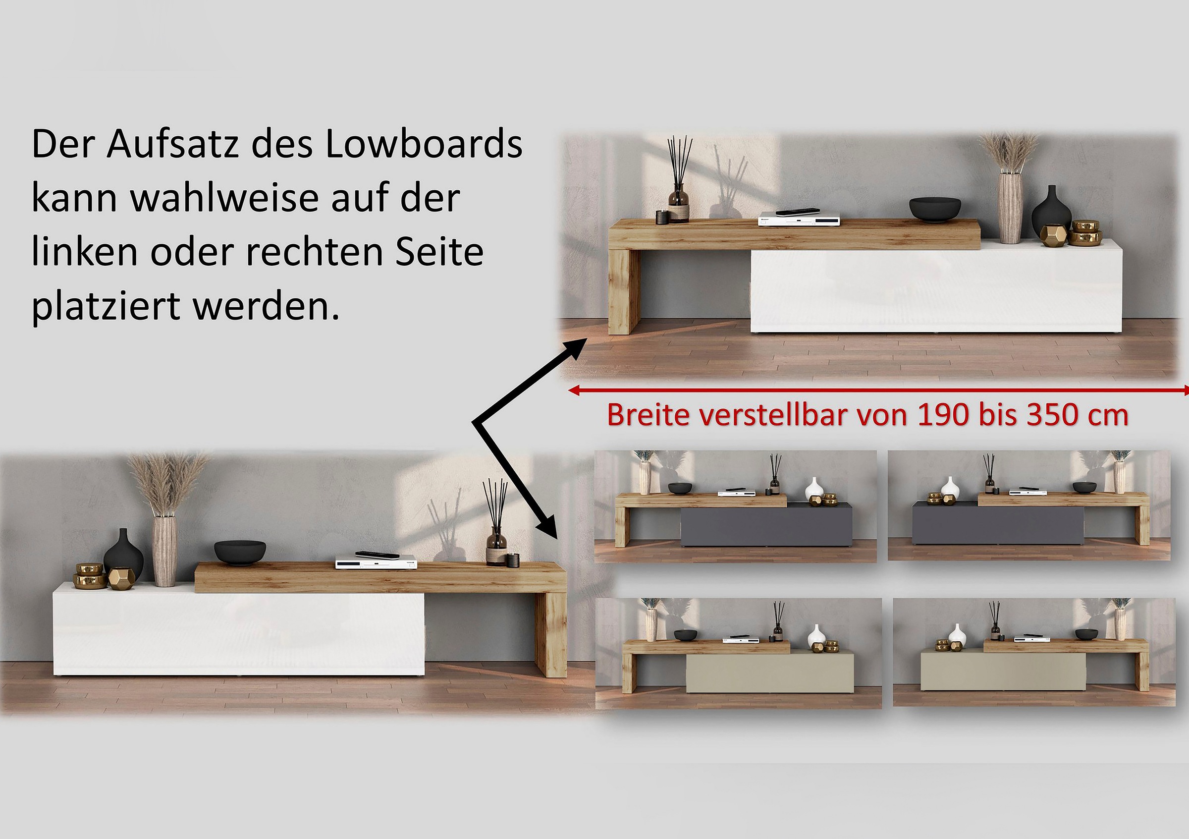 INOSIGN Wohnwand »Chronos Wohnwand, Medienwand, 8-er set«, (Set, 8 St.), ca. 320 cm mit Hängeschränke, Würfel, Regal, Lowboard, Made in Italy
