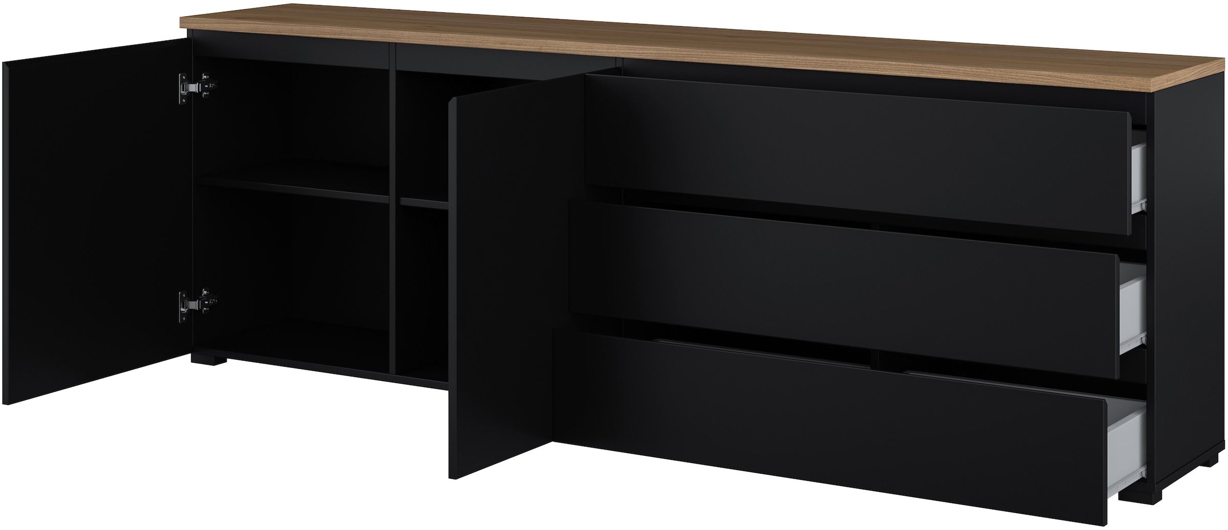 GOODproduct Sideboard »Modo, Breite 200 cm, moderne grifflose Kommode 2Türen/3 SK« Schubladenkommode mit viel Stauraum, Einlegeböden verstellbar