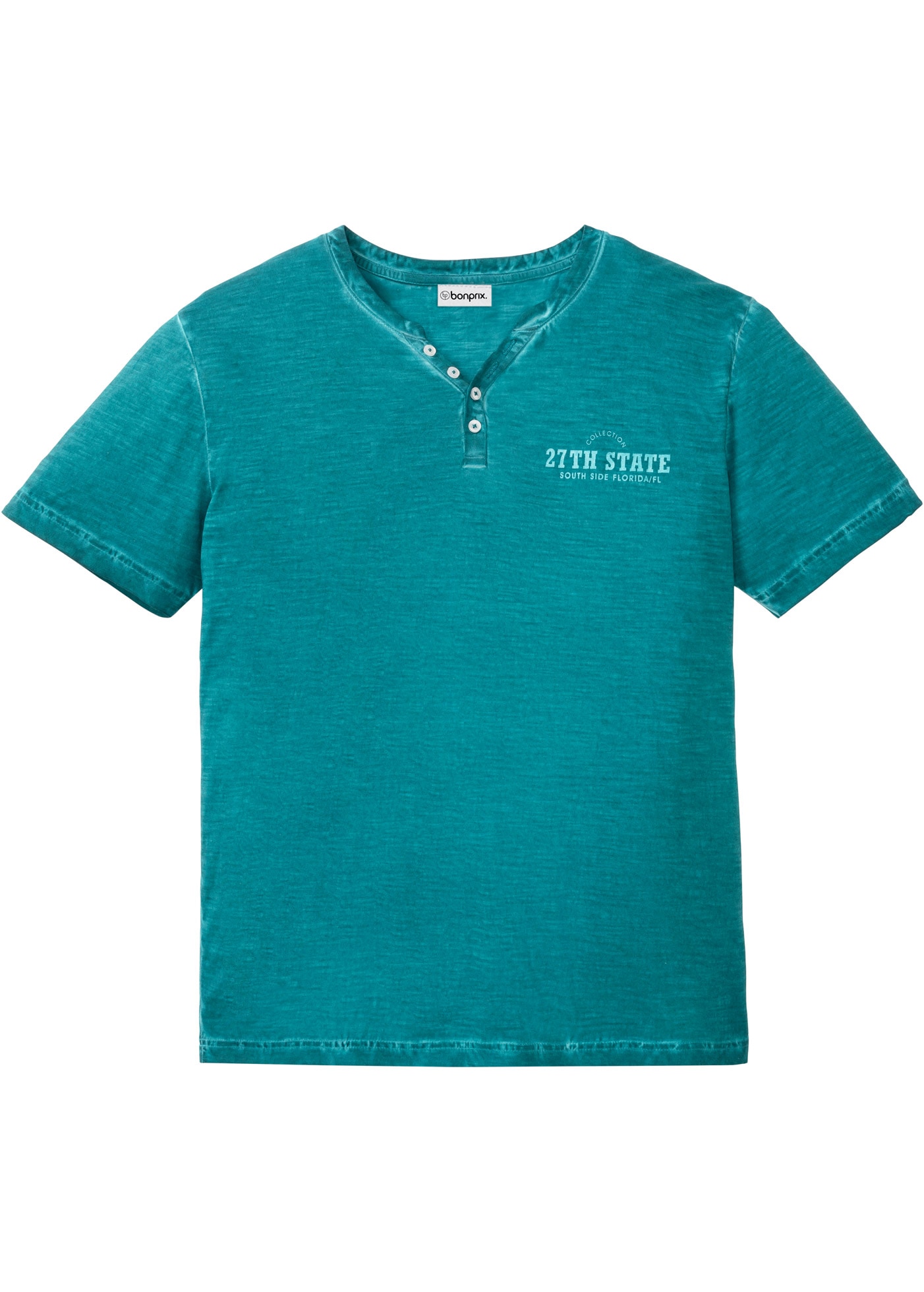 bonprix Henleyshirt Regular fit, Kurzarm, aus Baumwolle, Fade Out Look