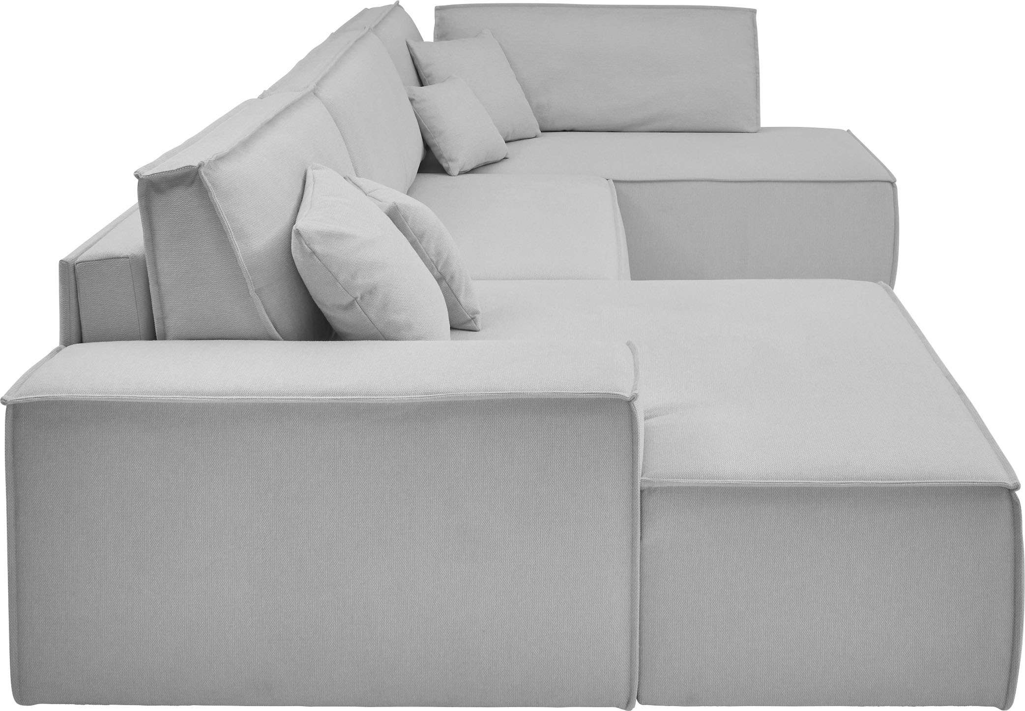 andas Wohnlandschaft »FINNLEY U-Form XXL 329 cm, Schlafsofa, Schlaffunktion m. Bettkasten«, (194/139 cm), Bouclé, Struktur und Cord
