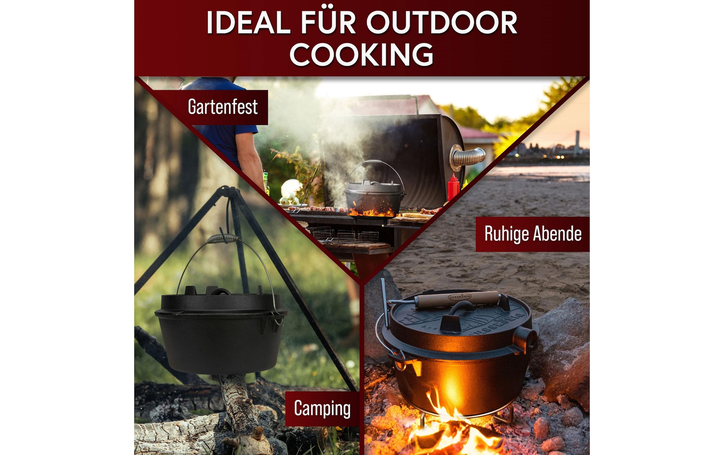   Marmite à barbecue »Gusskoenig Dutch Oven Set 4,5 l mit Heber, Bürste, Untersetzer«