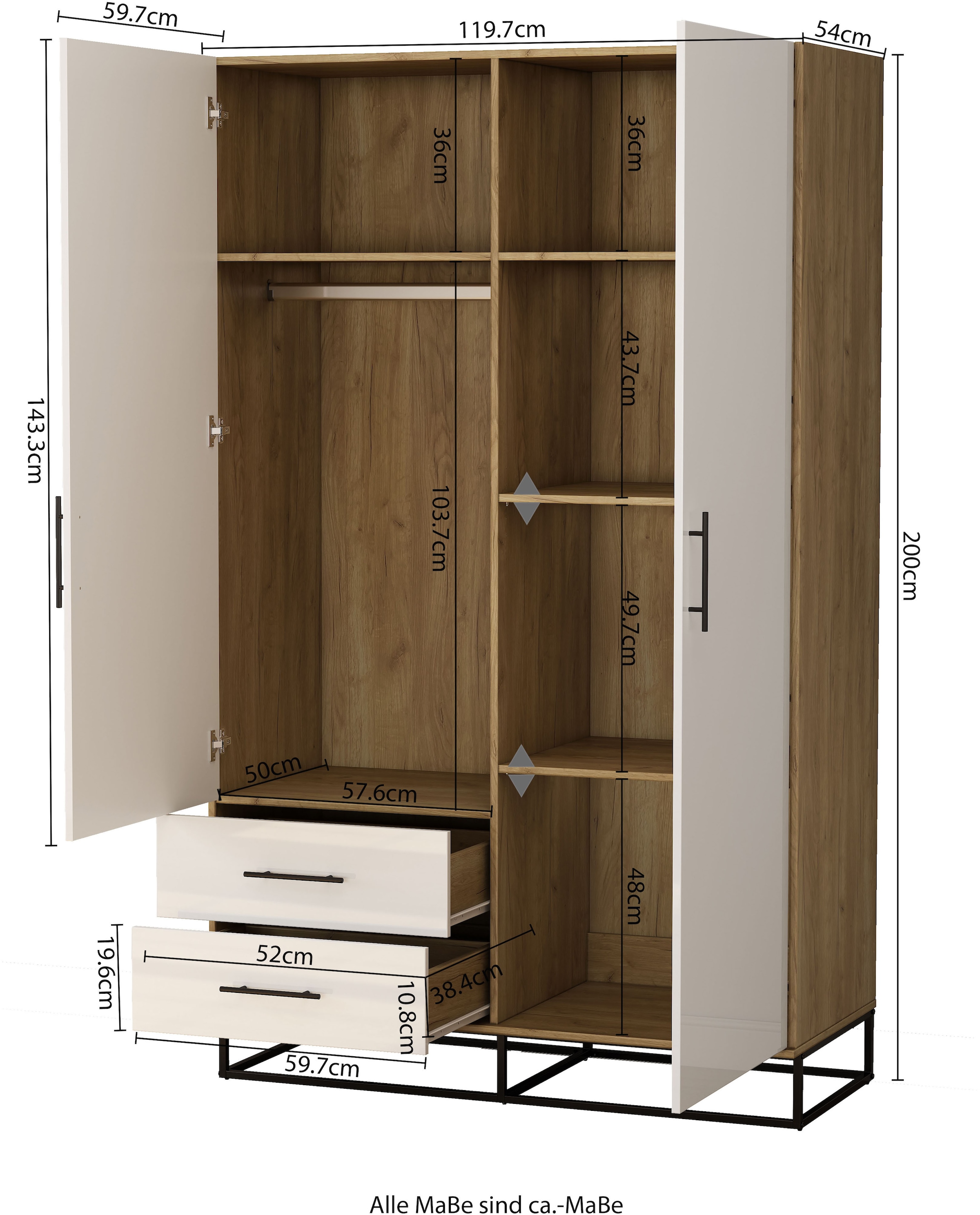 GOODproduct Kleiderschrank »Lucca Schlafzimmerschrank Garderobe Hochglanz Bestseller« Hochwertige schwarze Griffe und Kufengestell aus Metall, 