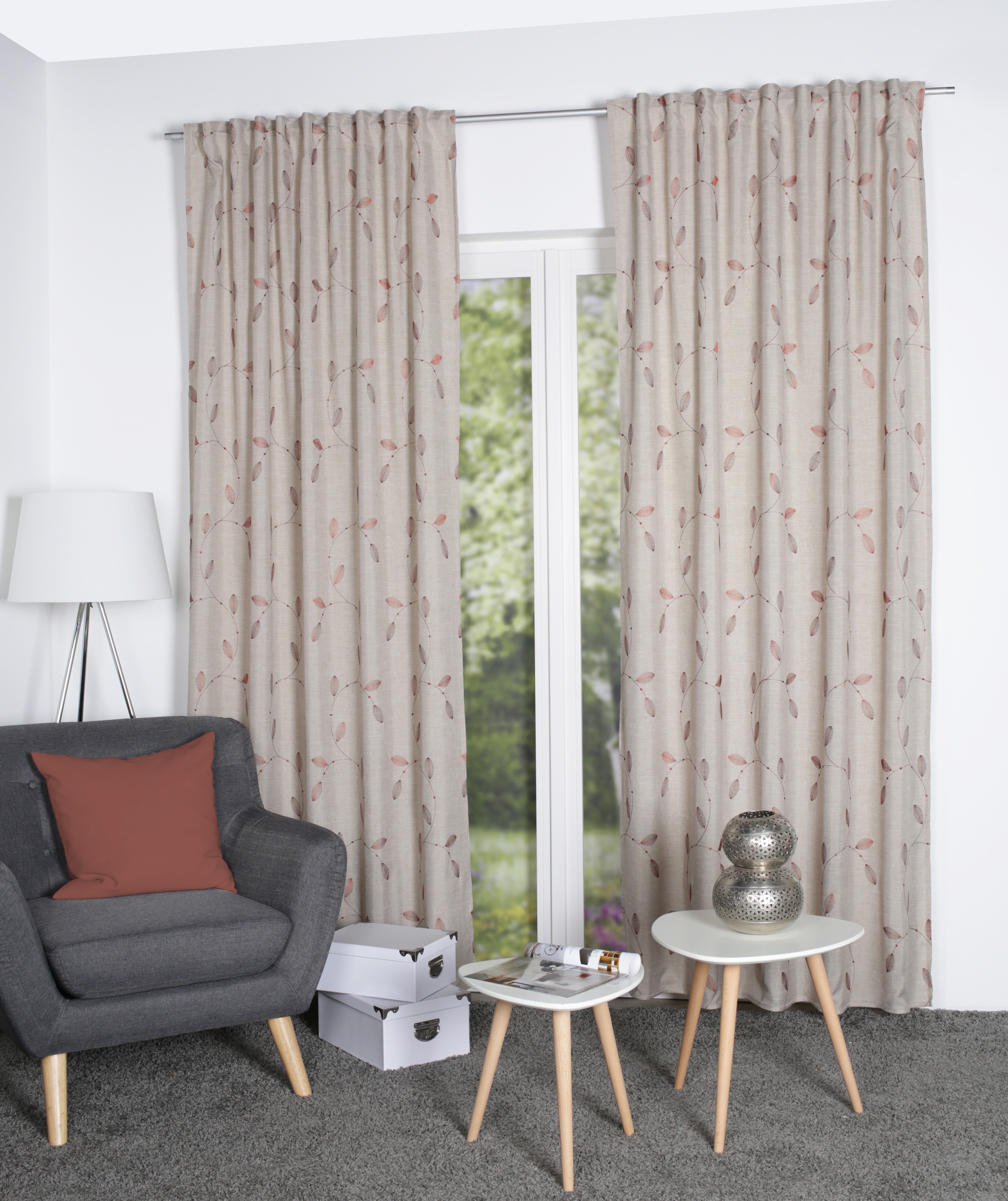 HOME WOHNIDEEN Vorhang »FOGLIO« Multifunktionsband 1 Stk. tlg. Kombibandschal, Leinenoptik, bestickt