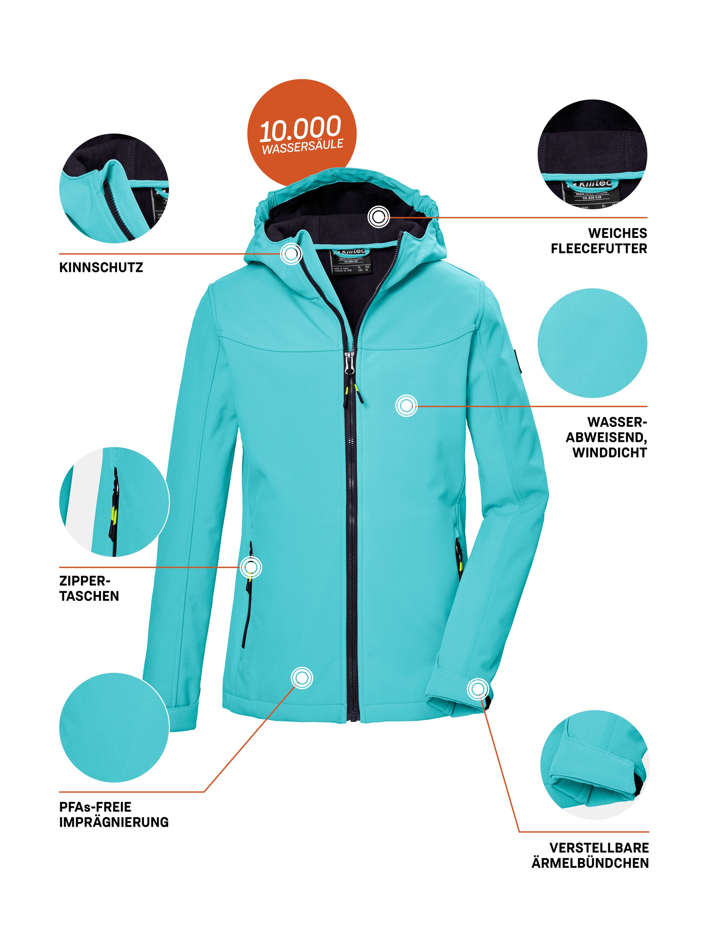 Killtec Softshelljacke »KOS 145 GRLS SFTSHLL JCKT«, Wind- und wasserabweisende Mädchenjacke, atmungsaktiver Mesh-Einsatz