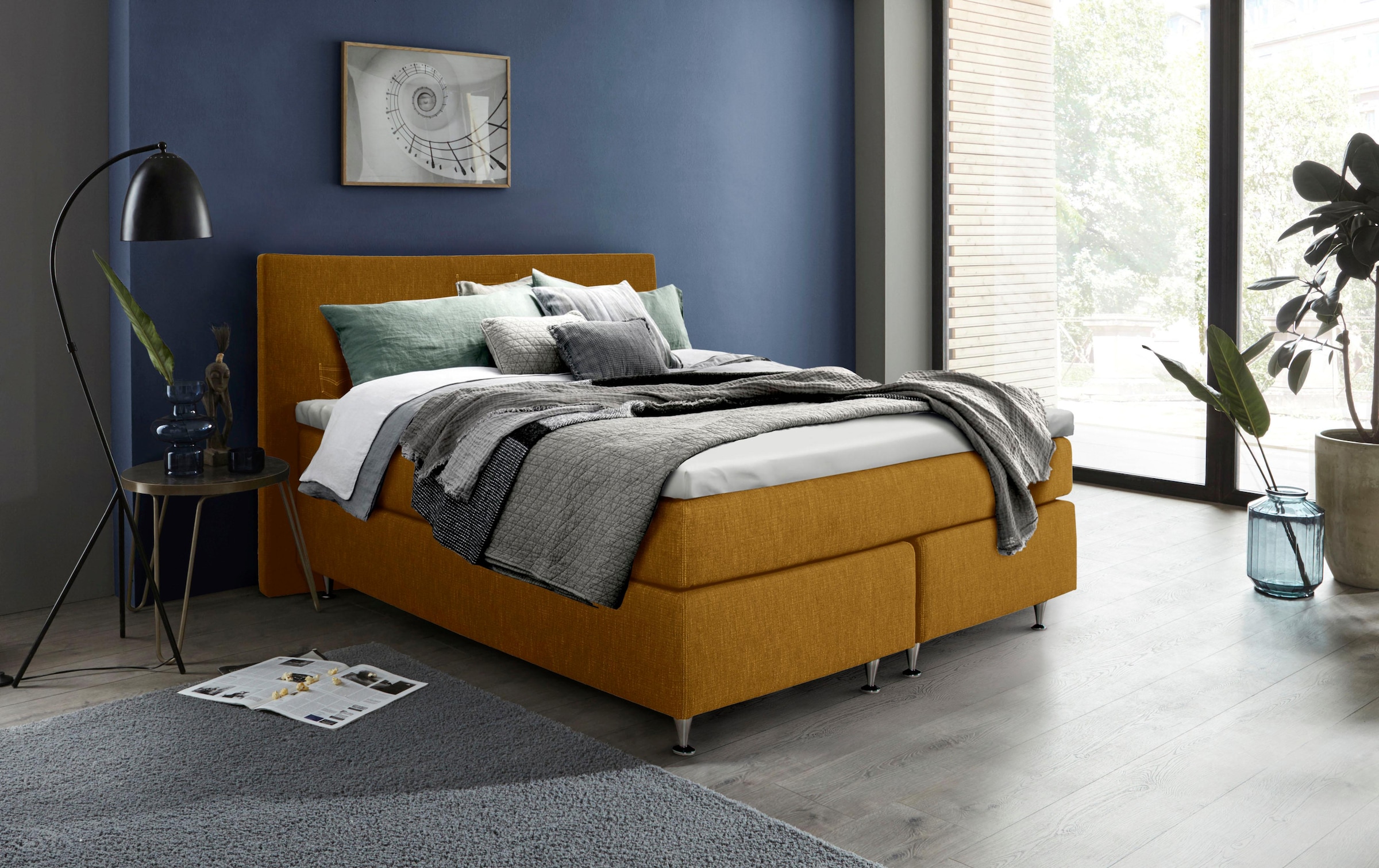 Boxspringbett »Zahara«, inkl. Topper, besonderes Highlight: aufgenähten Jeanstaschen -...