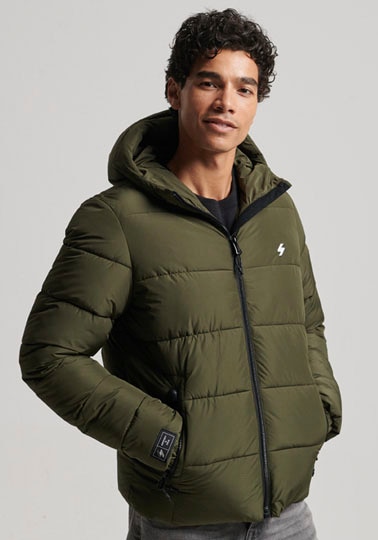 Image of Superdry Steppjacke "HOODED SPORTS PUFFR JACKET" mit Kapuze mit kontrastfarbener Stickerei