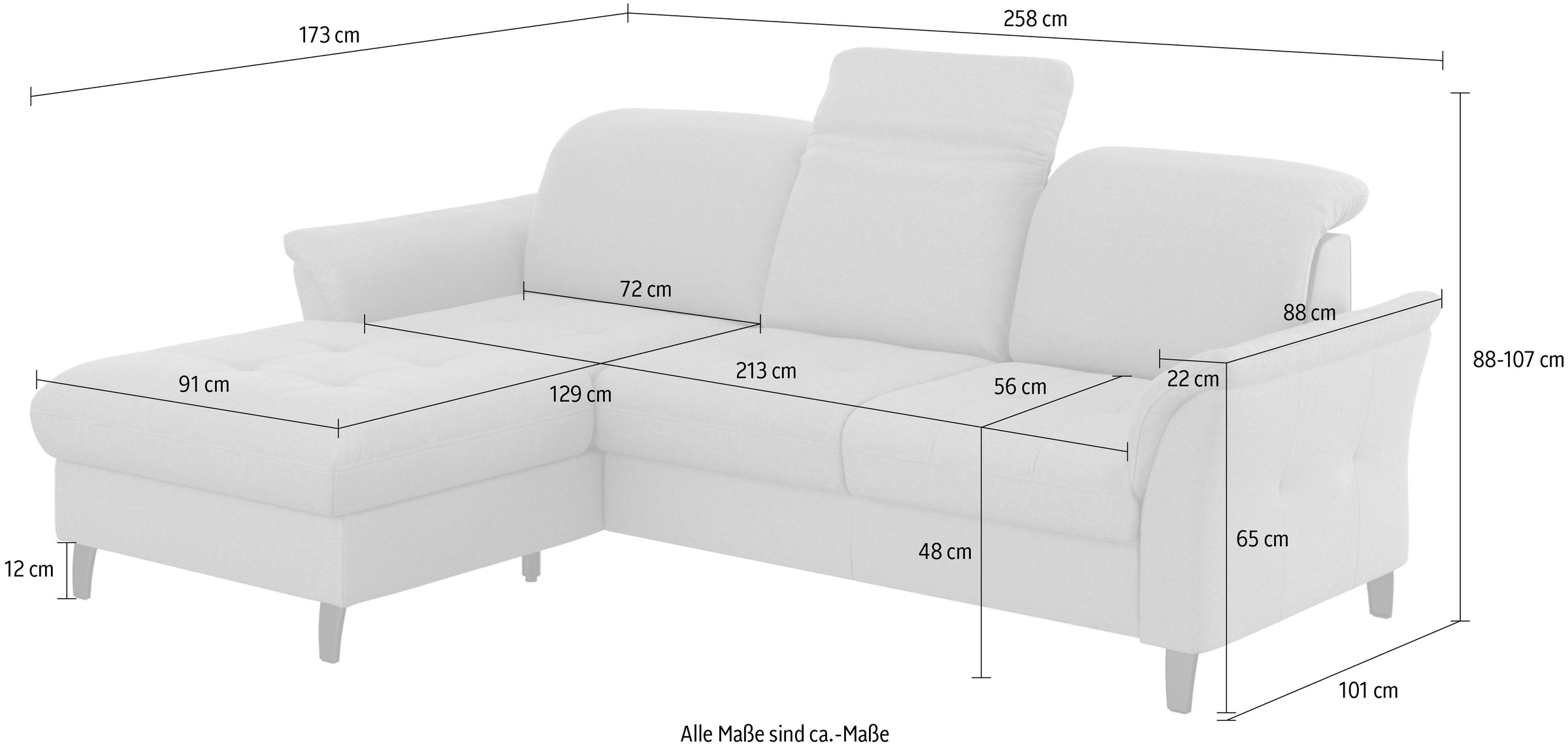 sit&more Ecksofa »Maggiore L-Form«, wahlweise mit Kopfteilverstellung, Bettfunktion und Bettkasten