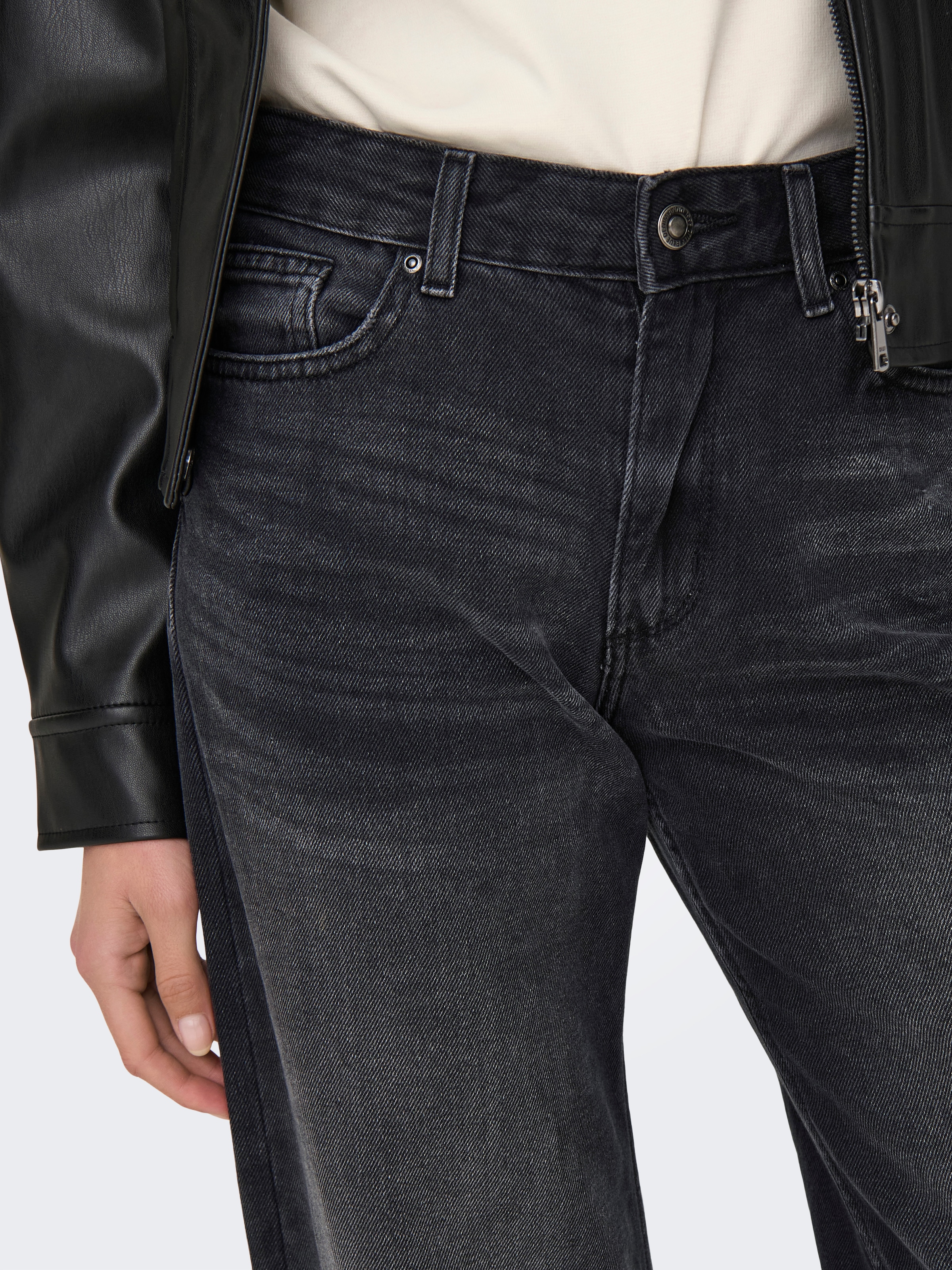 ONLY Weite Jeans »ONLELLA MW WIDE FOLD UP TAI523 DNM« mittlere Taille, weite Beinform, washed black