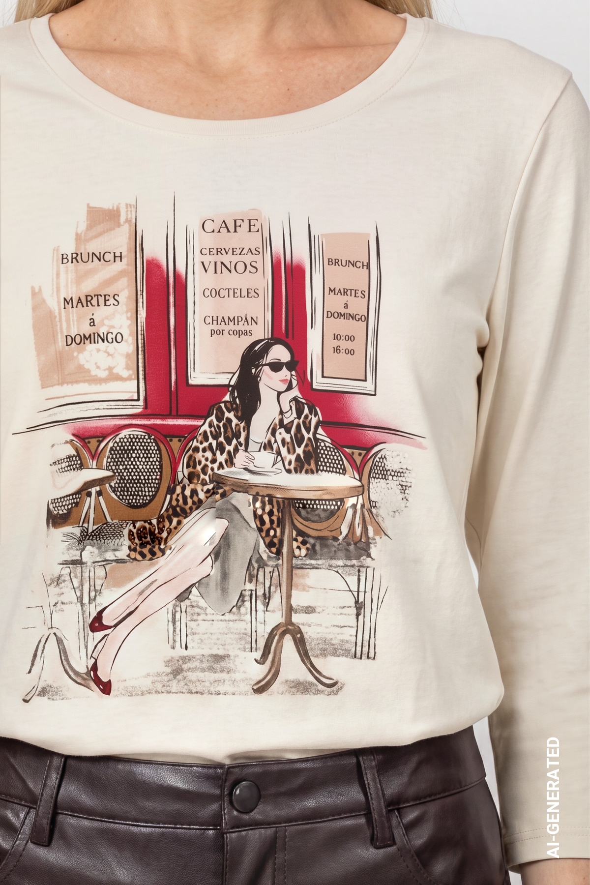 Monari 3/4-Arm-Shirt »Shirt Frau im Café« Regular fit mit Rundhalsausschnitt