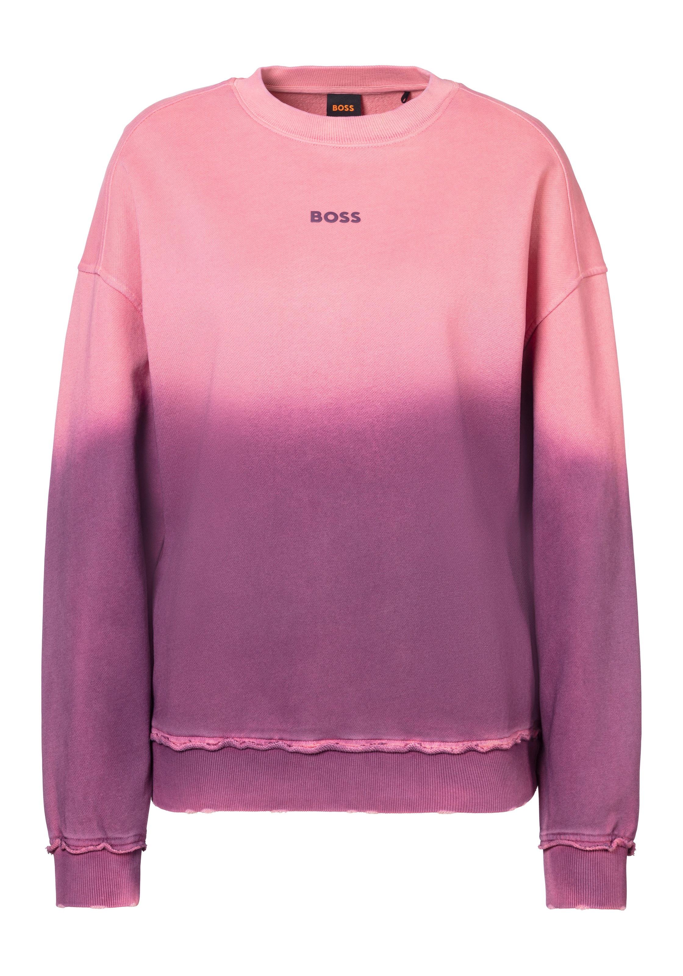BOSS ORANGE Sweatshirt »C_Elaslogan_degradee«, im modischem Farbverlauf, ausgefranste Nähte