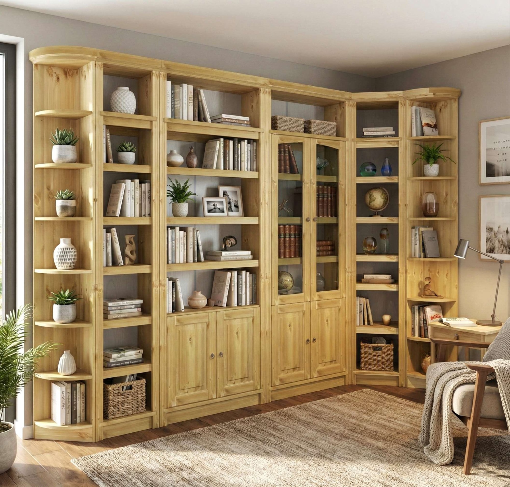 GOODproduct Vitrines »Soeren Regal mit 2 Glastüren und 2 Holztüren, B/TH: 80/29/220 cm« Kiefer FSC®-zertifiziert, 1 offenes Fach, 6 Fächer hinter den Türen