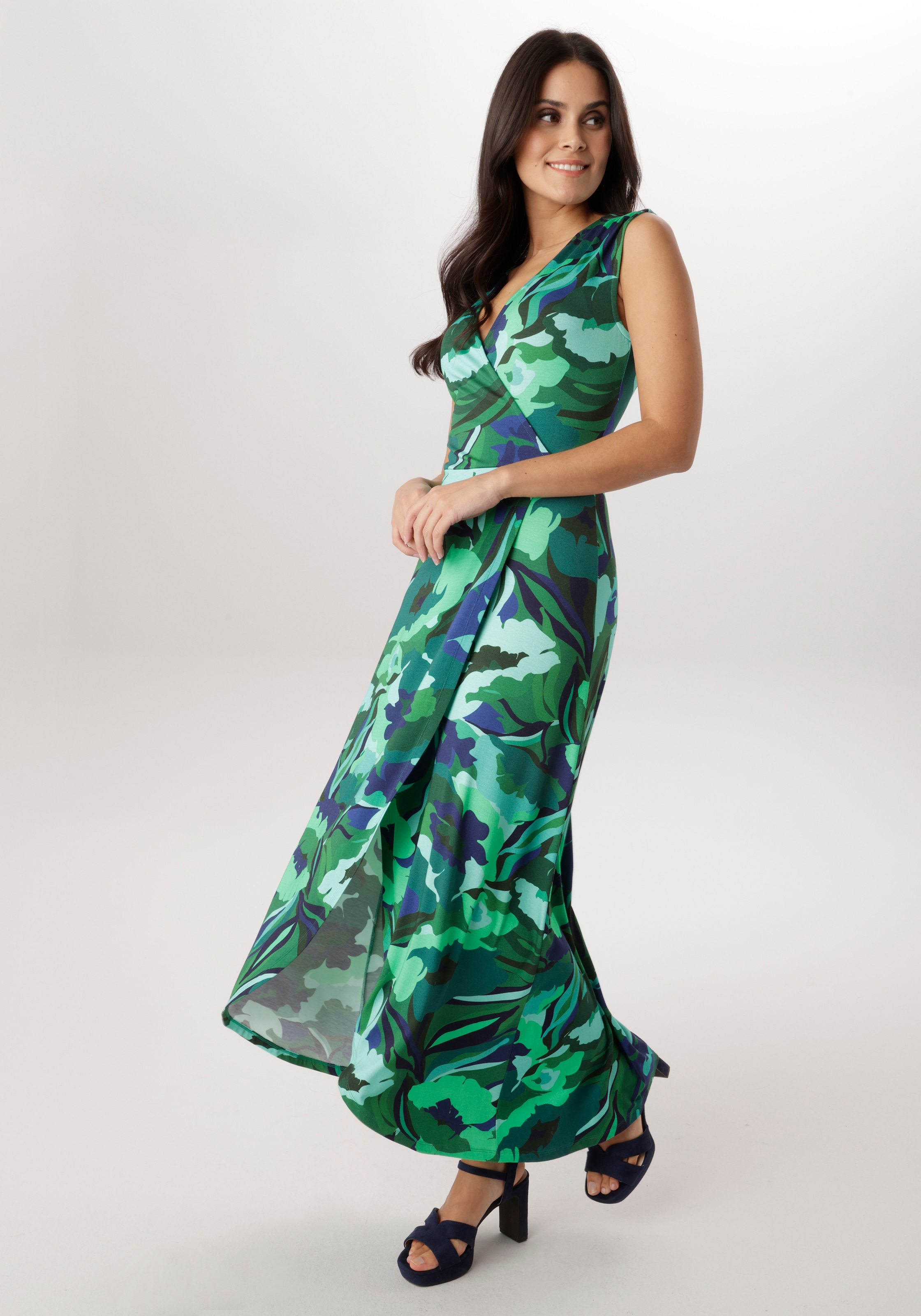 Image of Aniston SELECTED Jerseykleid in Wickeloptik und vorne gebogter Saum - NEUE KOLLEKTION