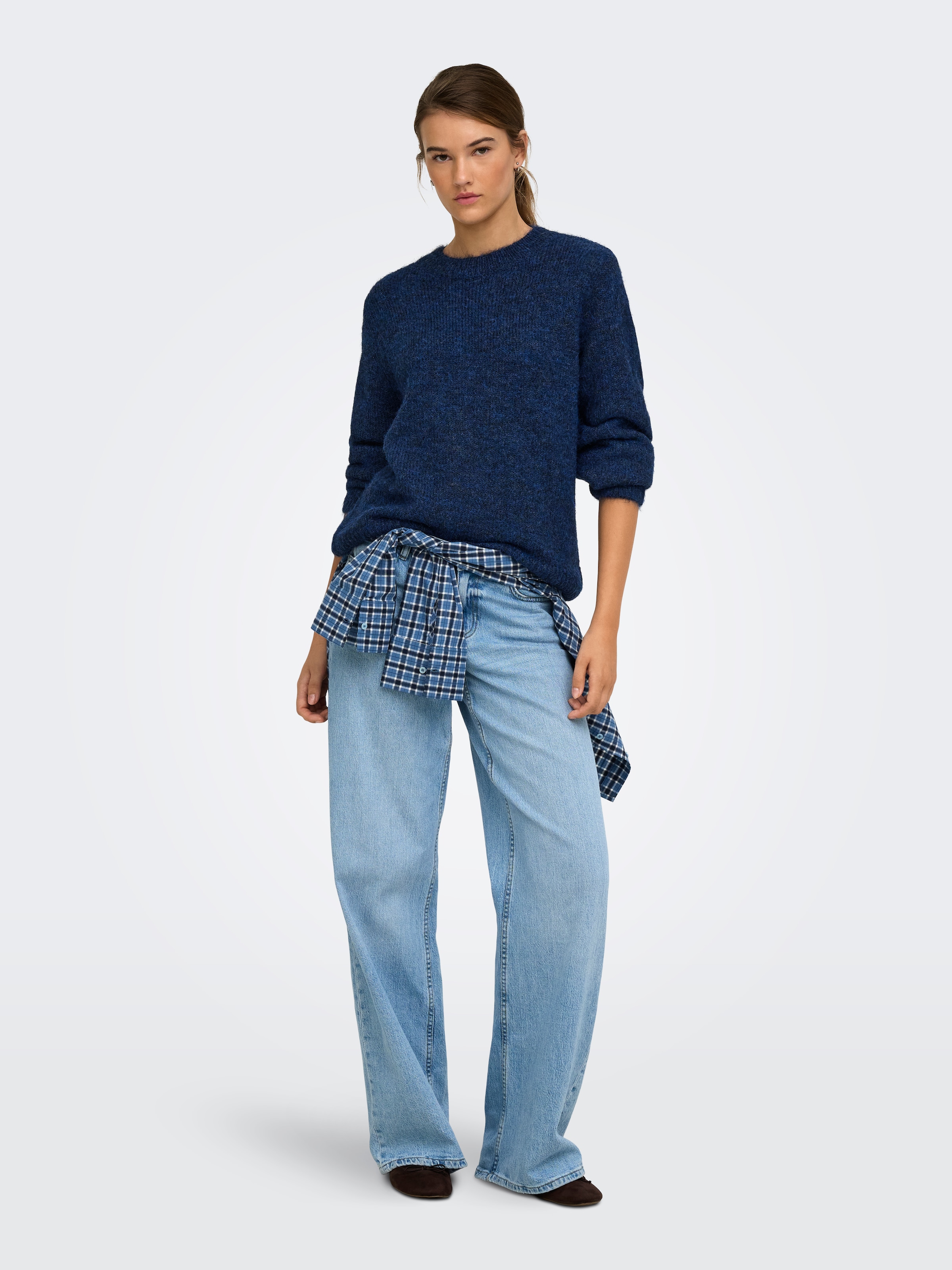 ONLY Strickpullover »ONLSAHERI LS O-NECK KNT« Materialmix, loose fit