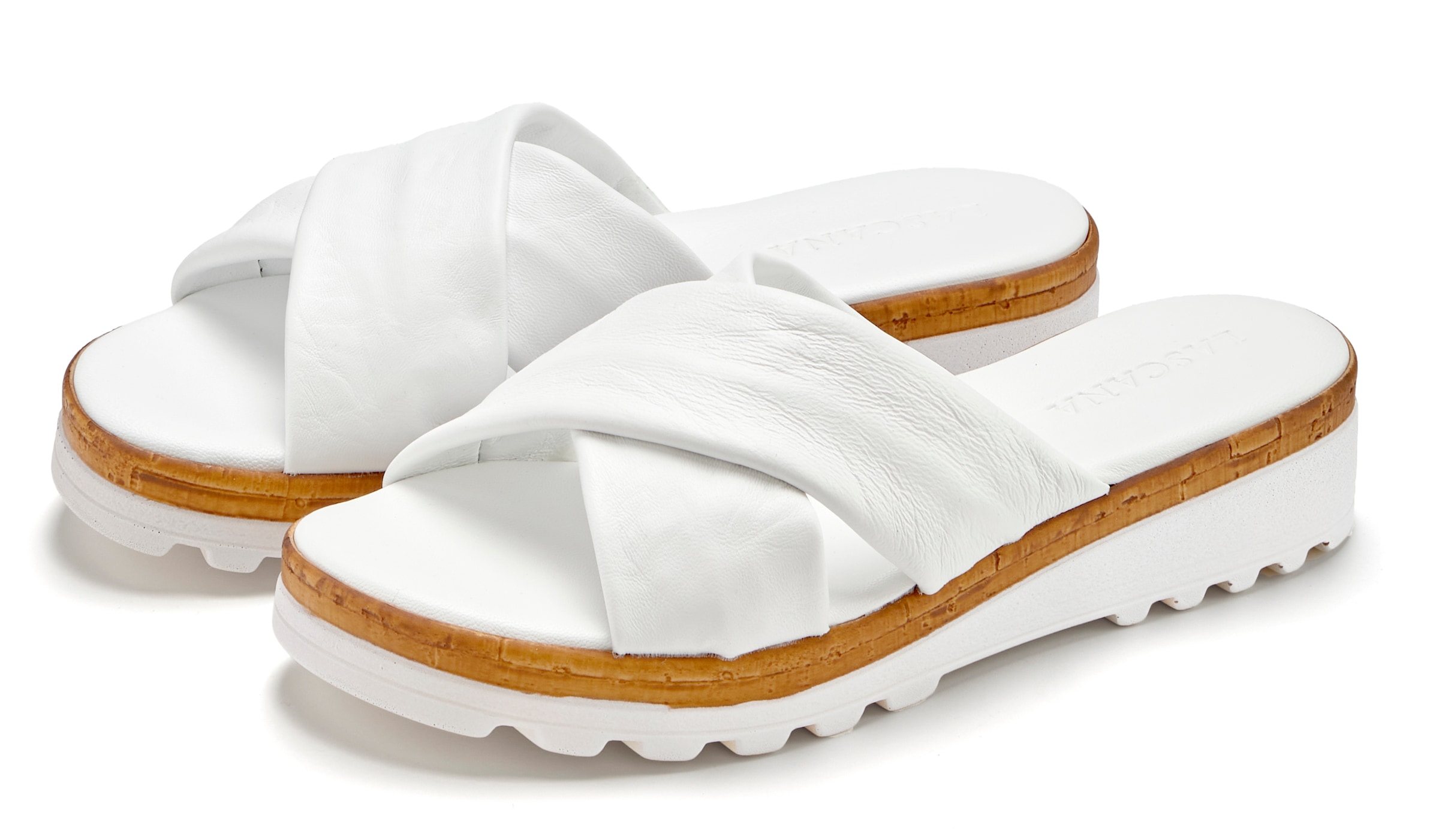 LASCANA Pantolette »Sandale, Sommerschuh, Mule, offener Schuh,«  aus Leder mit dezentem Keilabsatz