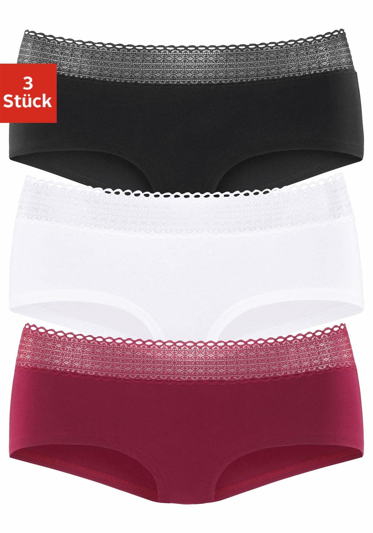 Panty, (3er-Pack), aus elastischer Baumwoll-Qualität mit grafischer Spitze