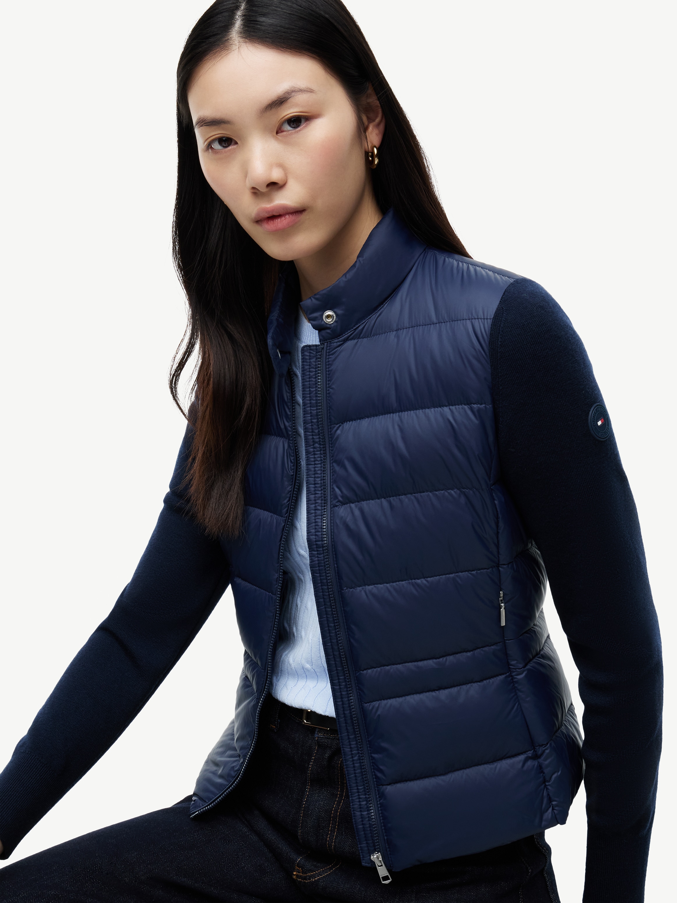 Tommy Hilfiger Daunenjacke »LW DOWN KNIT MIX JACKET« ohne Kapuze Stehkragen, Materialmix mit Steppqualität