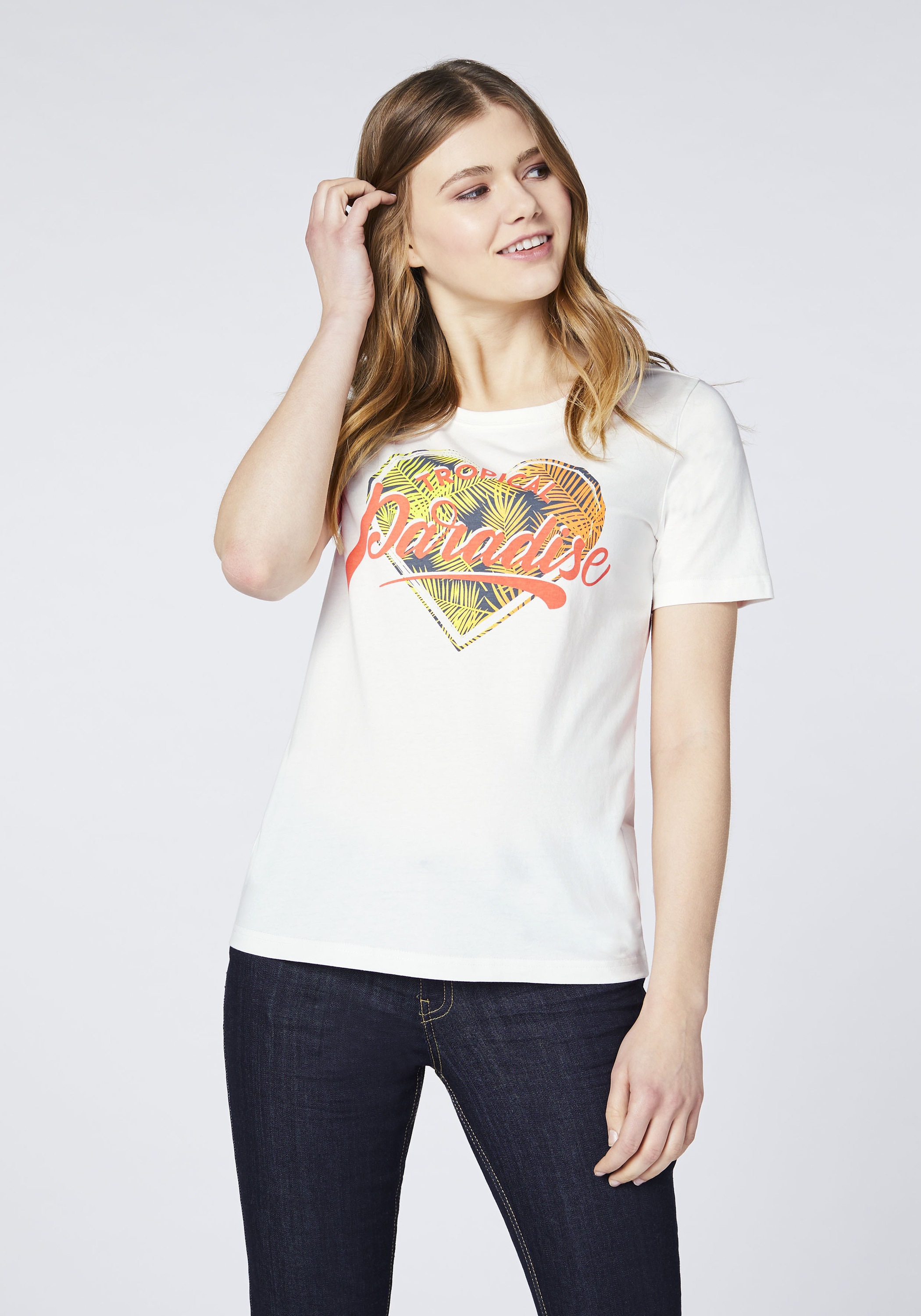 T-Shirt »mit herzförmigem Palmenprint«