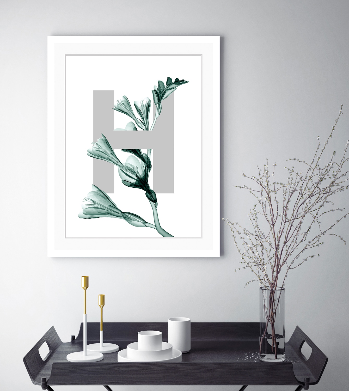 queence Bild »H-Flower«, Buchstaben, Blätter, gerahmt, Blume